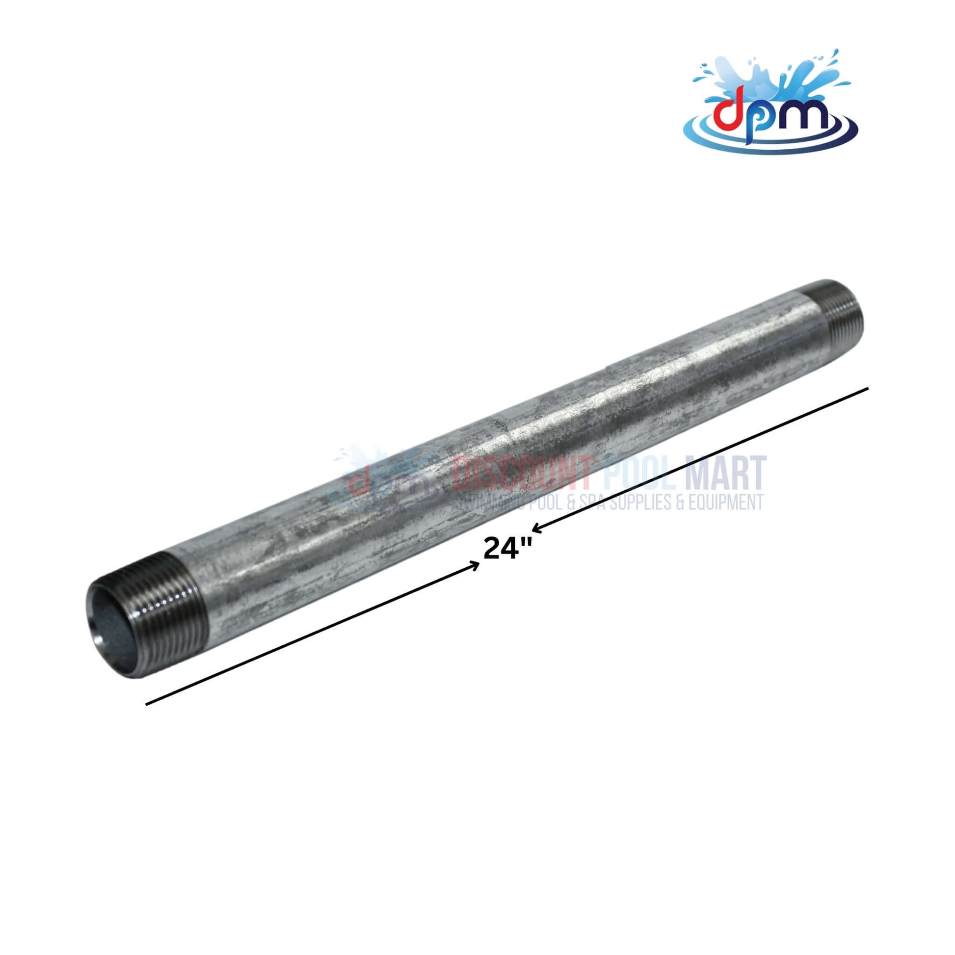 Galvanized Steel Nipple 3/4" x 24" for plumbing and gas by Discount Pool Mart DPM, durable and corrosion-resistant.