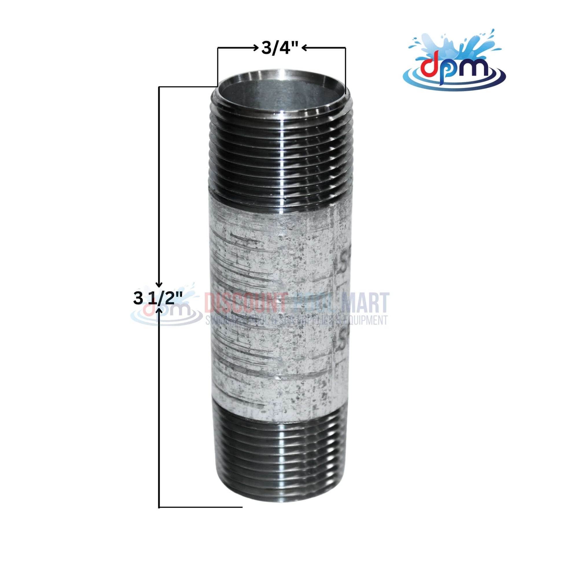 Galvanized Steel Nipple 3/4" x 3.5" for plumbing by Discount Pool Mart DPM - durable, corrosion-resistant, leak-proof.