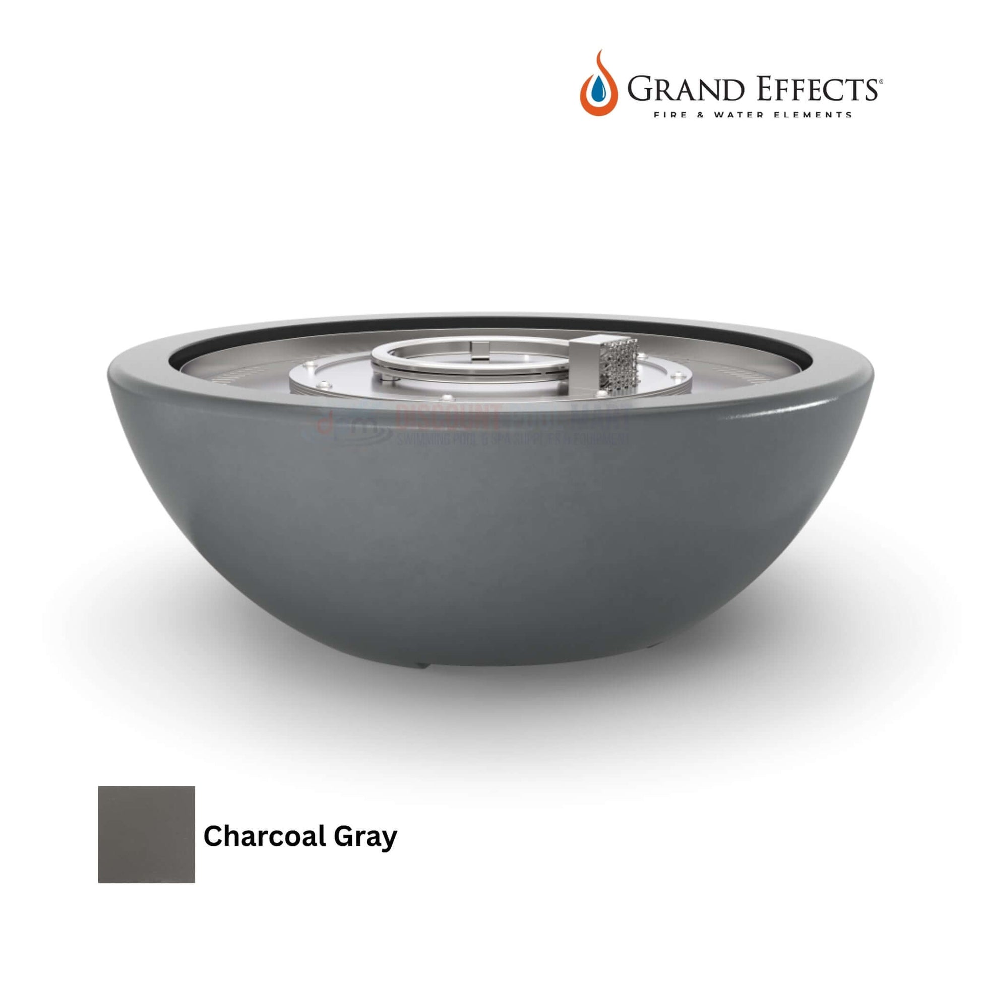 Grand Effects Legacy Fire Bowl in Charcoal Gray from Discount Pool Mart DPM, luxury concrete outdoor fire feature.