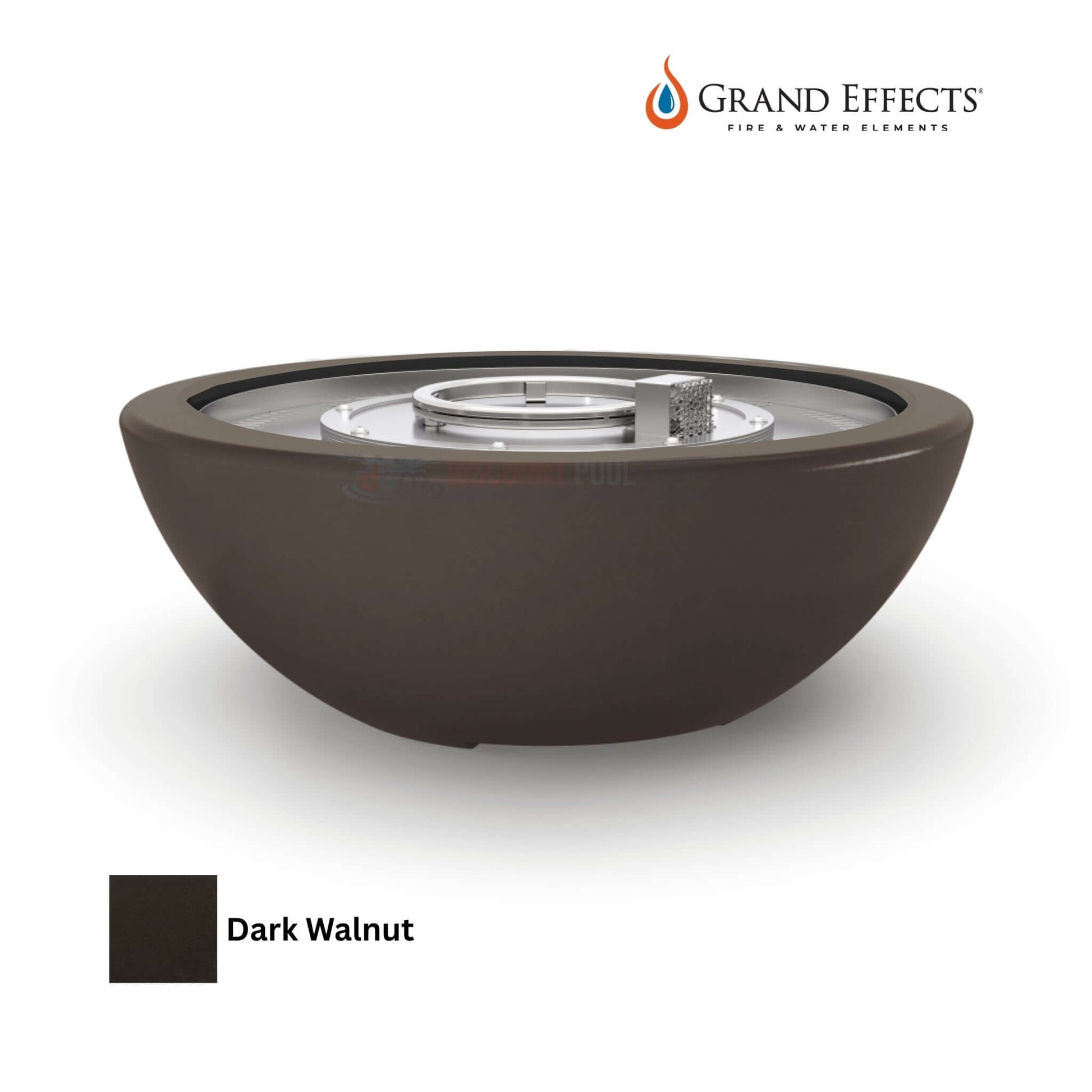 Grand Effects Legacy Fire Bowl in Dark Walnut color by Discount Pool Mart DPM, durable outdoor fire feature.
