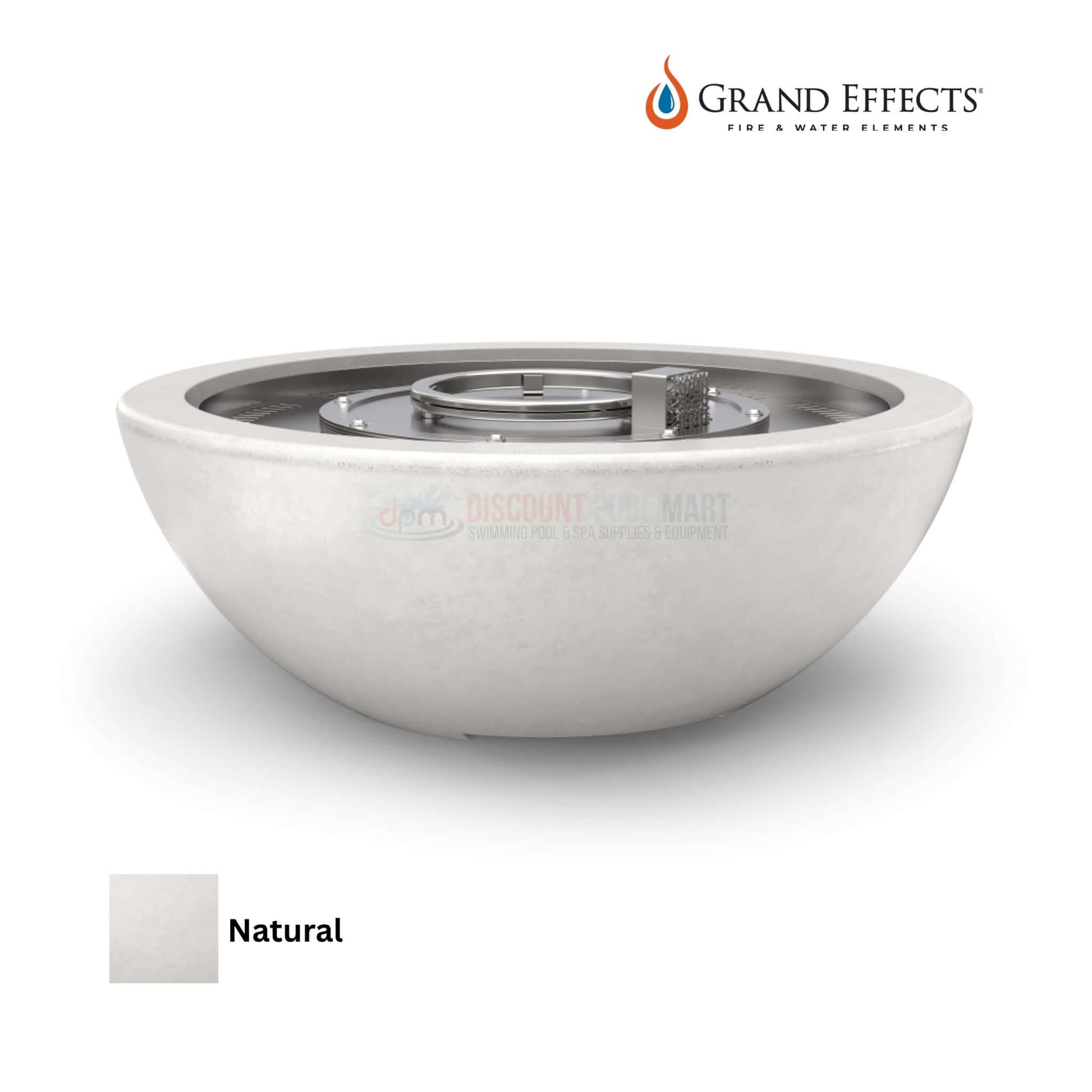 Grand Effects Legacy Fire Bowl in Concrete by Discount Pool Mart DPM, luxury outdoor fire feature, natural finish.
