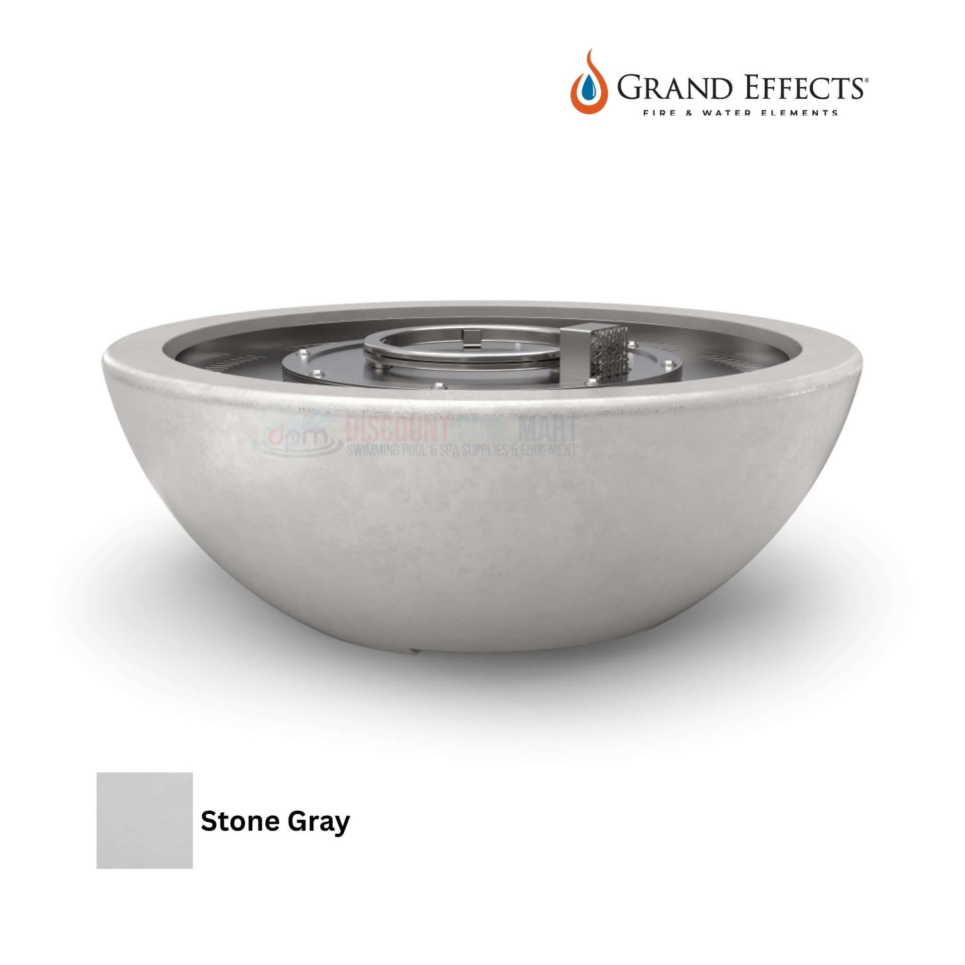 Grand Effects Legacy Fire Bowl in Stone Gray by Discount Pool Mart (DPM) - Luxurious concrete outdoor fire feature.