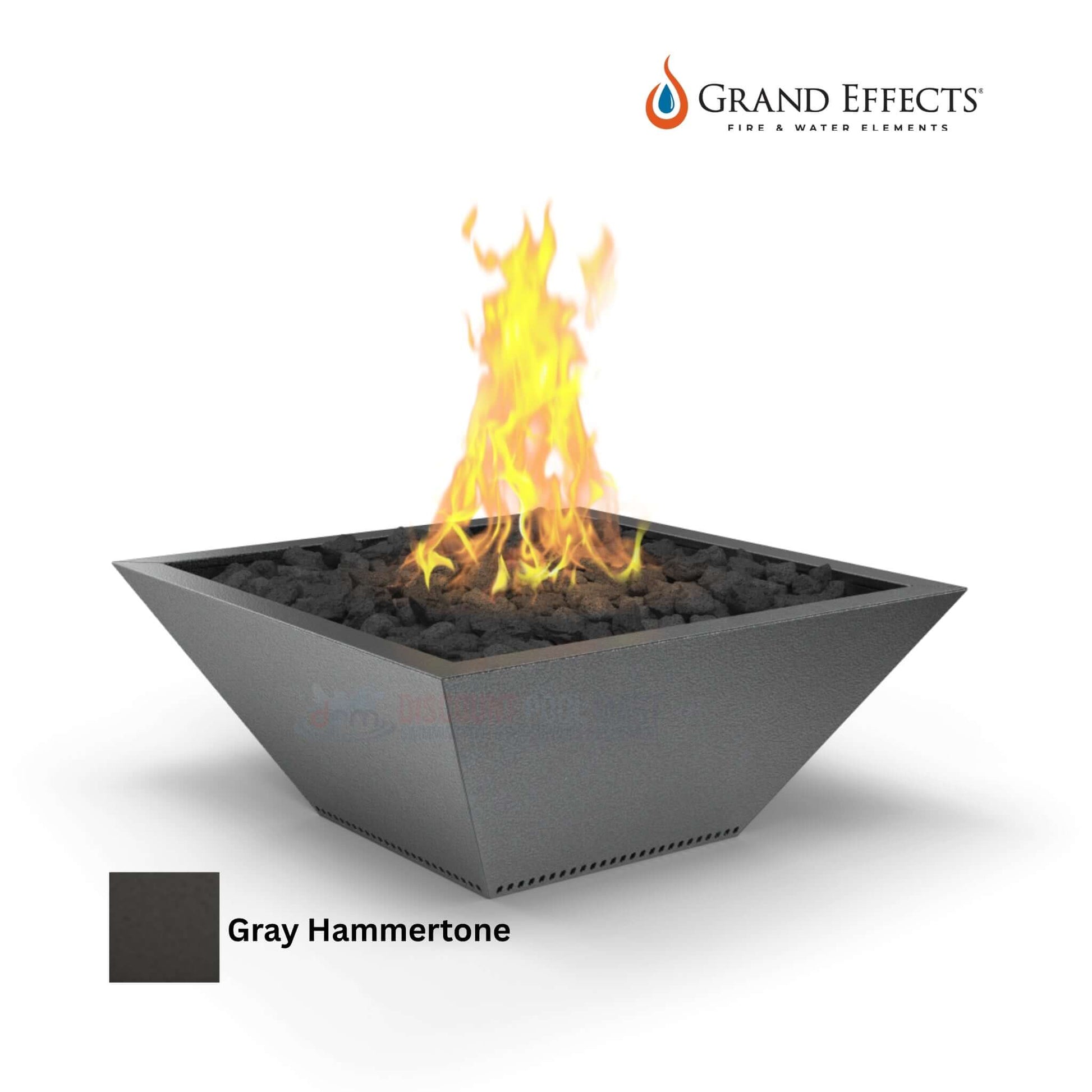Grand Effects Gray Hammertone Square Corinthian Fire Bowl | Premium Outdoor Fire Element by Discount Pool Mart DPM