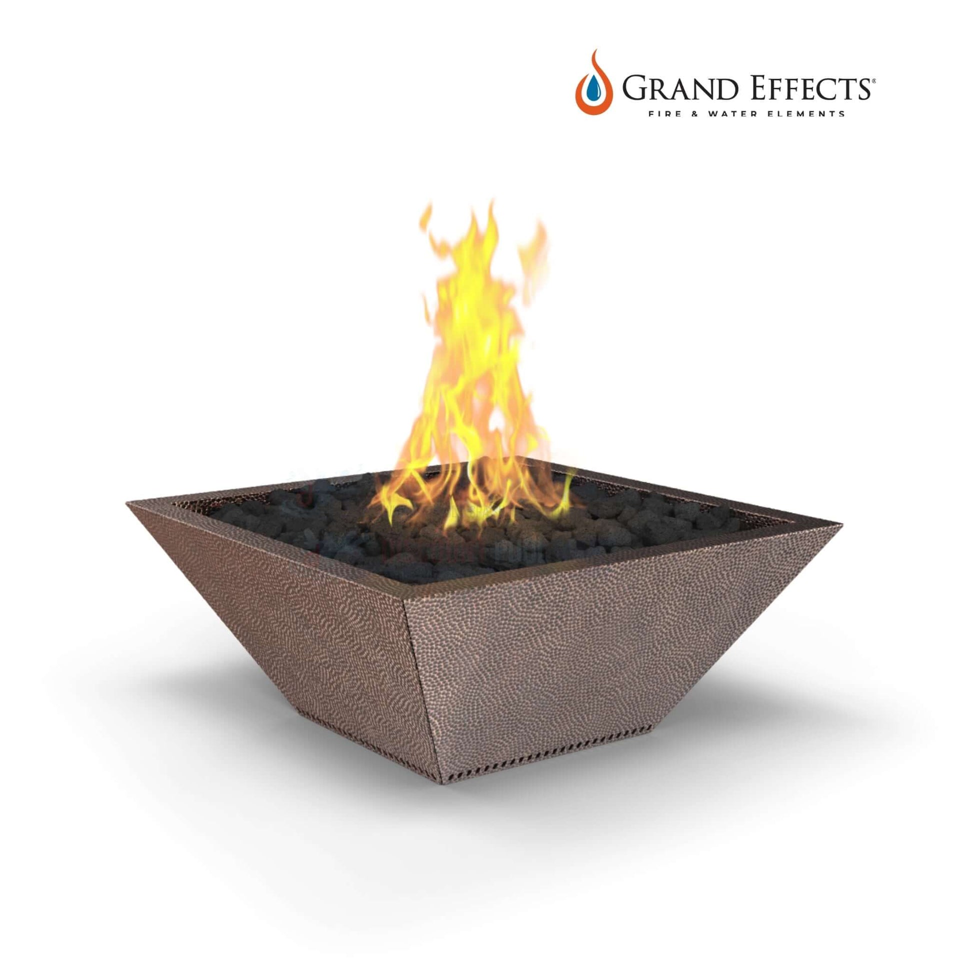 Luxury Grand Effects Oil Rubbed Square Corinthian Fire Bowl in Hammered Copper | SKU: DPM | Discount Pool Mart