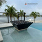 Grand Effects Corinthian Fire Bowl Concrete in a stylish outdoor setting by Discount Pool Mart DPM, SKU: 30x30x10.