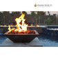 Grand Effects Corinthian Fire Bowl Concrete in outdoor setting with flames, 30" x 30", SKU DPM.