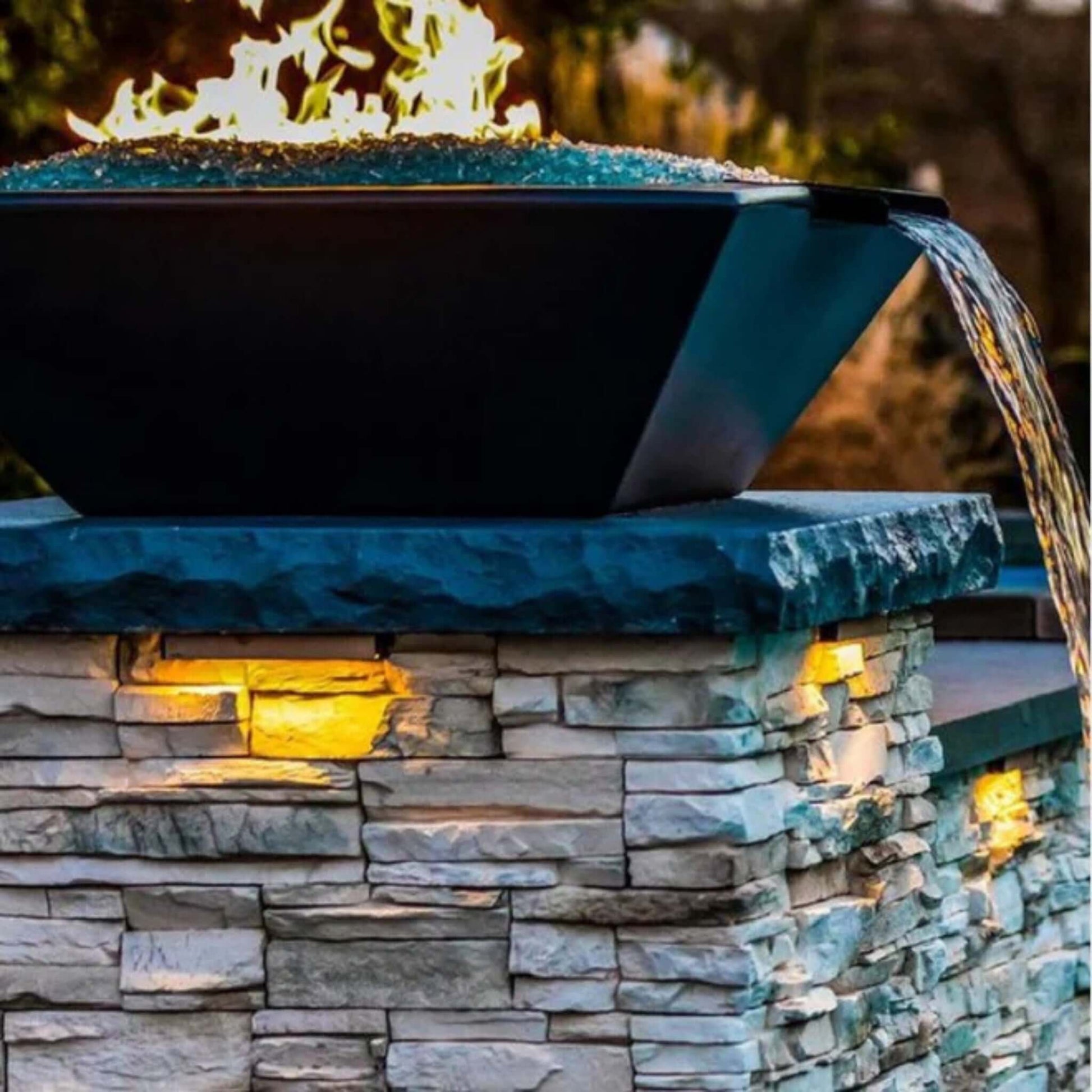 Grand Effects Corinthian Fire & Water Bowl Concrete with flame and water flow, SKU DPM, from Discount Pool Mart.