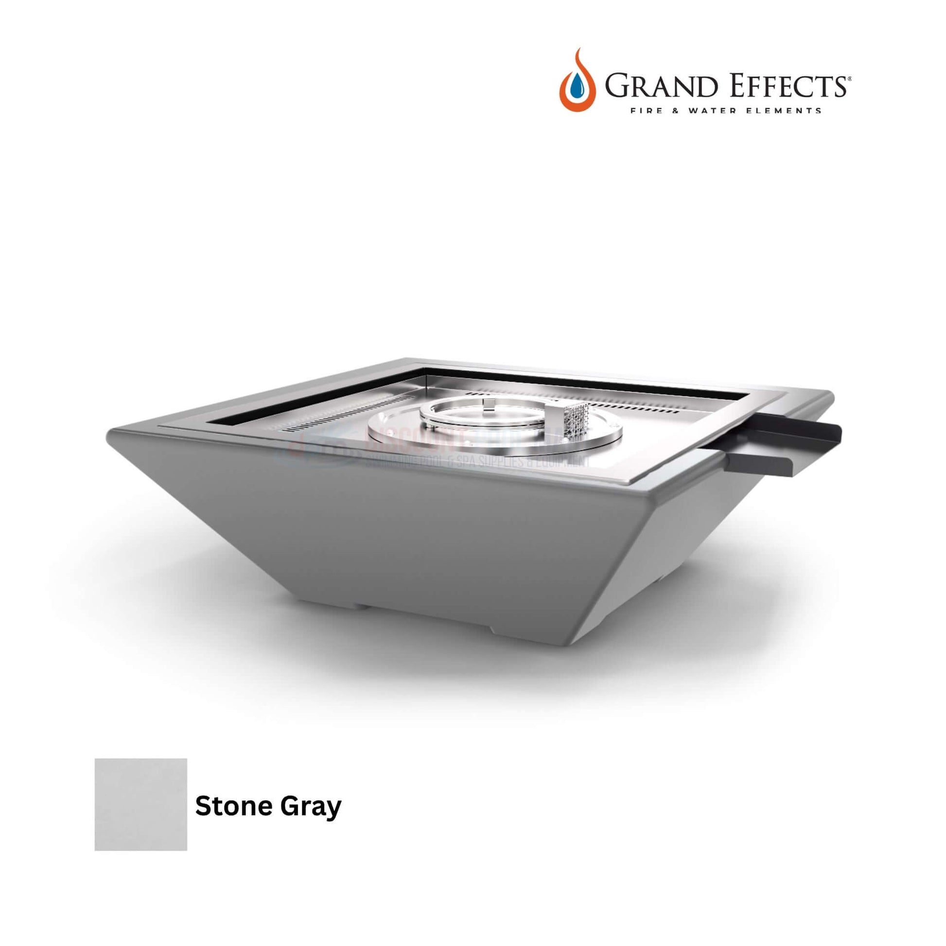 Grand Effects Corinthian Fire & Water Bowl in Stone Gray, DPM SKU: GECFB-SG, Durable concrete design, manual/electronic ignition.