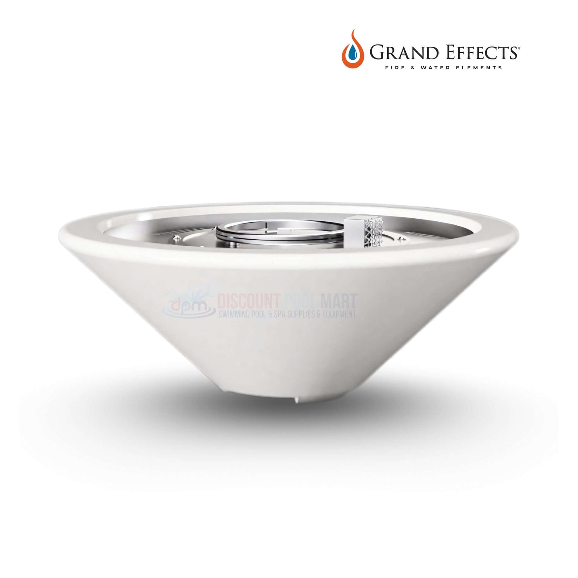 Grand Effects Essex Fire Bowl in Concrete, minimalist outdoor fire feature, SKU DPM, Discount Pool Mart