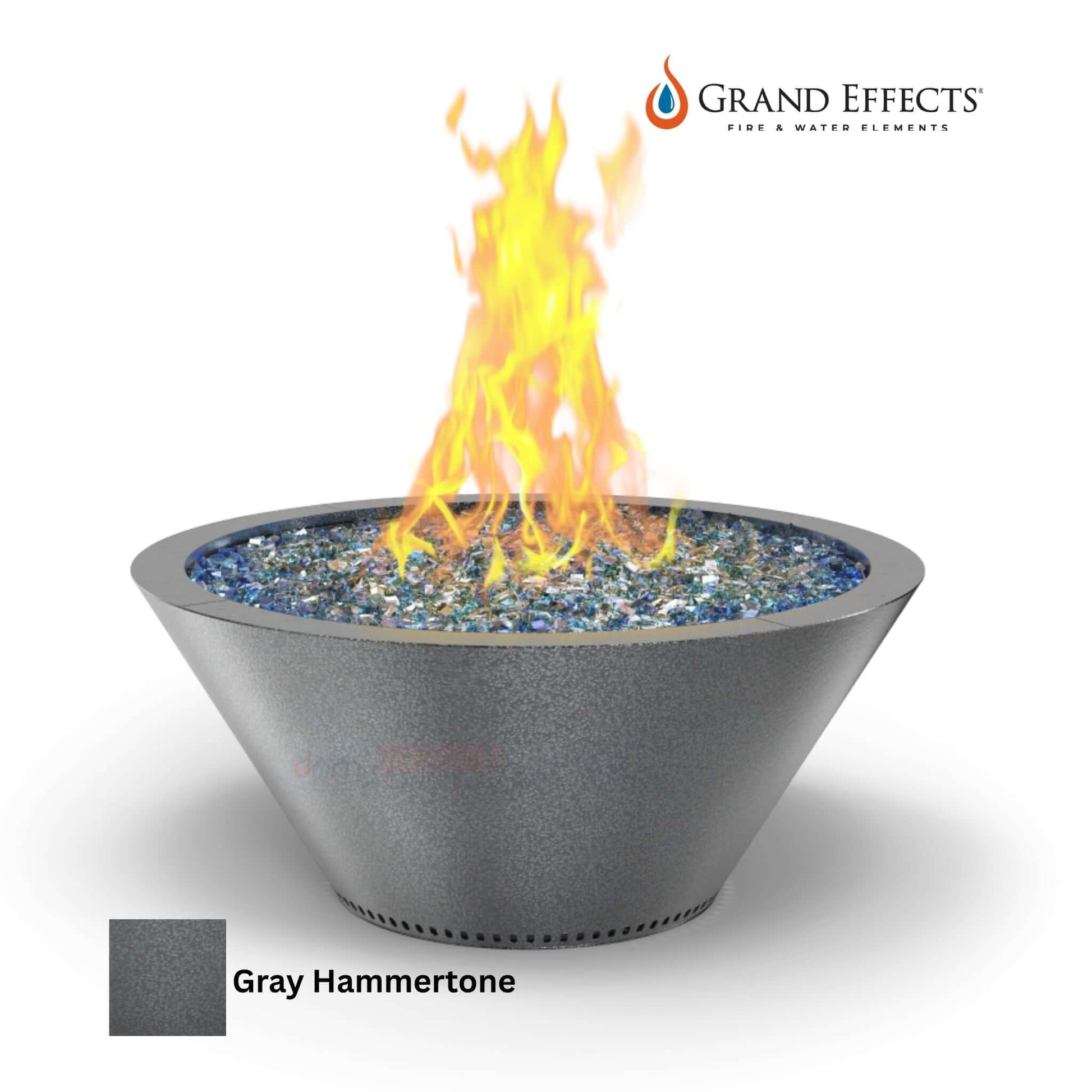 Grand Effects Essex Round Fire Bowl in Gray Hammertone, modern design, fire feature by Discount Pool Mart DPM.