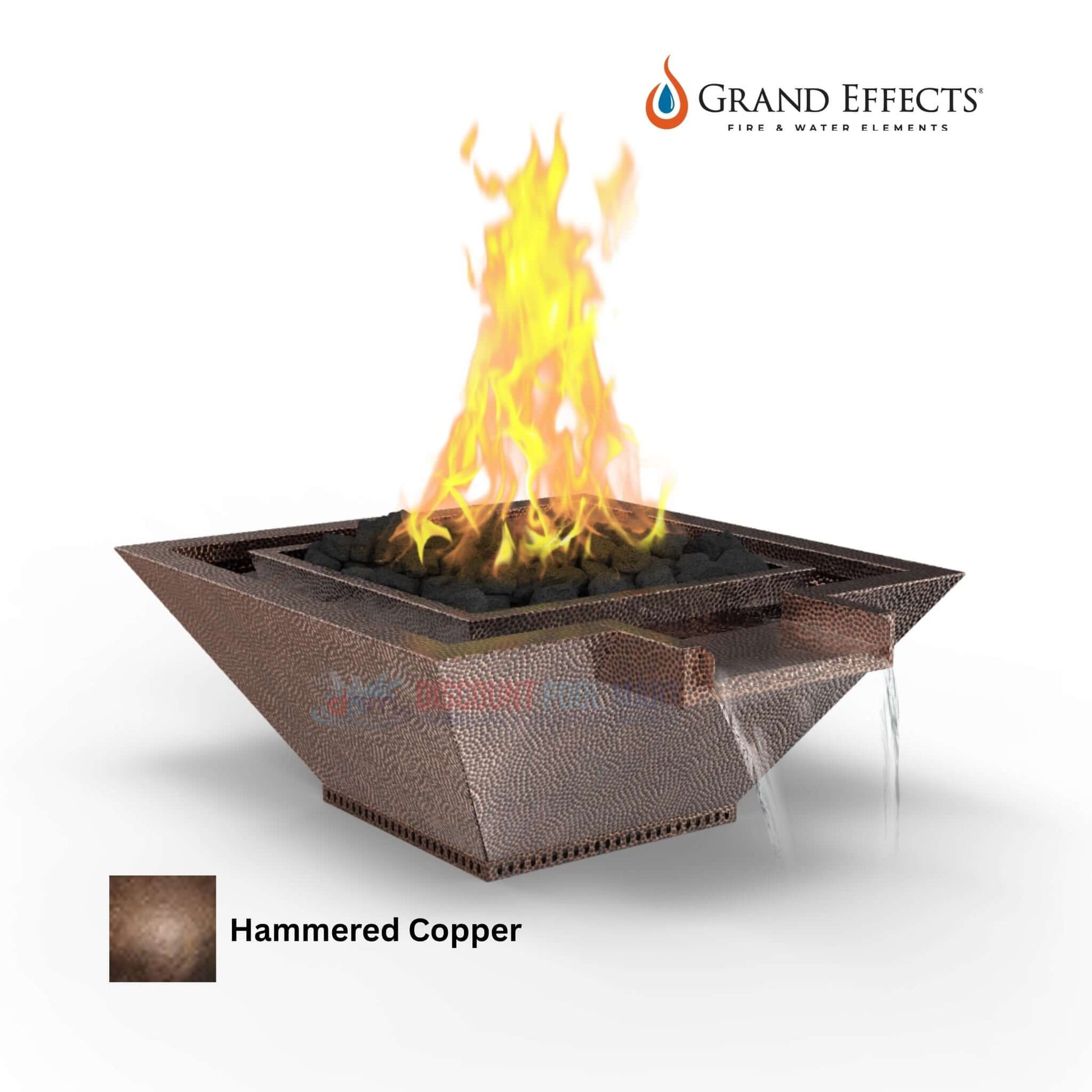Grand Effects Oil Rubbed Square Corinthian Fire & Water Bowl in Hammered Copper | DPM SKU 12345