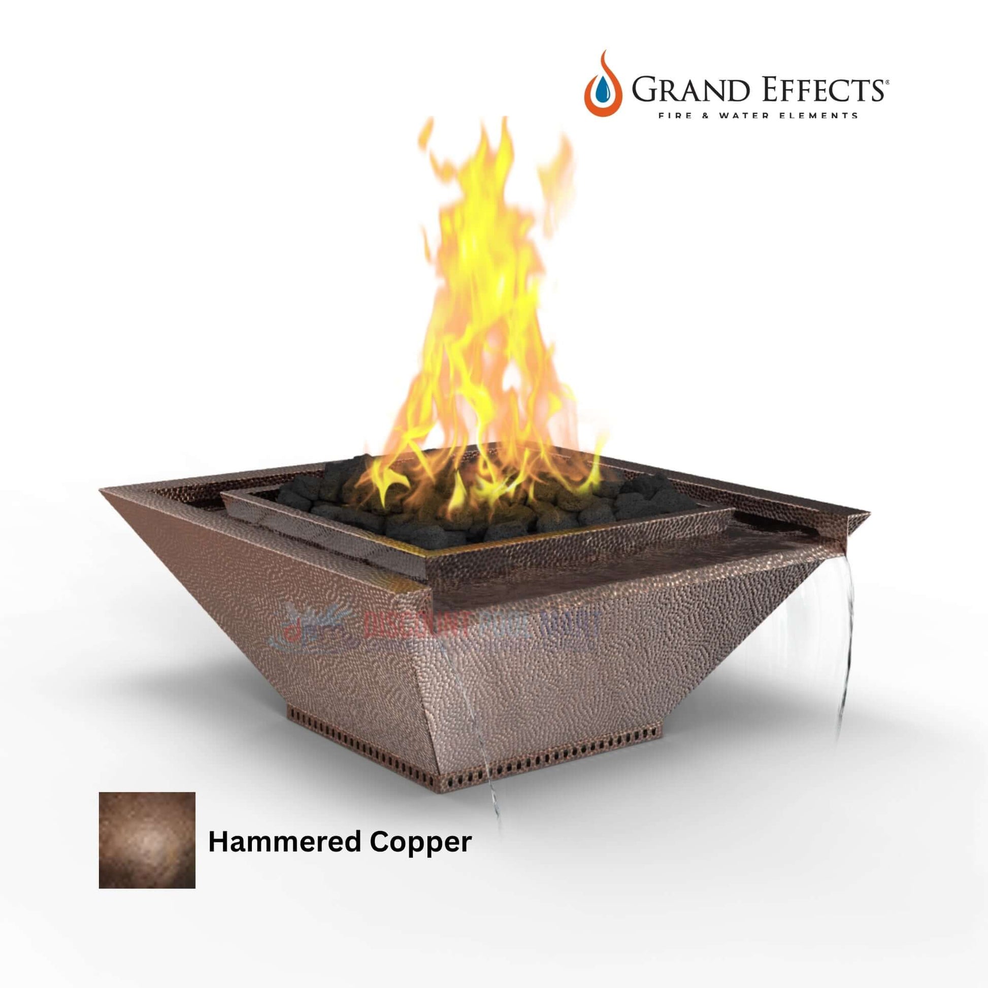 Grand Effects Hammered Copper Square Fire & Water Bowl by Discount Pool Mart DPM, Artisan Series 30x30 and 36x36.