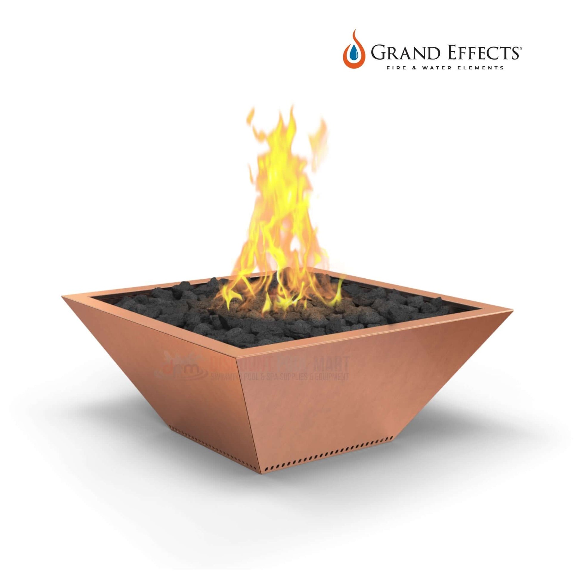 Grand Effects Square Corinthian Fire Bowl in Copper by Discount Pool Mart DPM, offering style and durability.