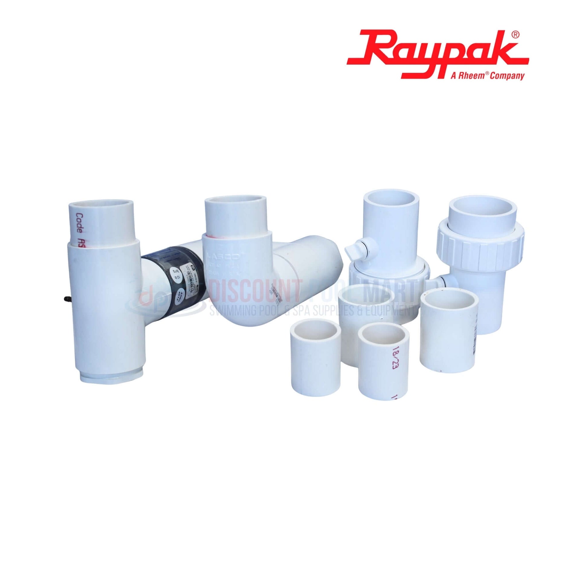 H000042 | Raypak Heat Pump Bypass Assembly kit components, white PVC parts for pool supplies, from Discount Pool Mart.
