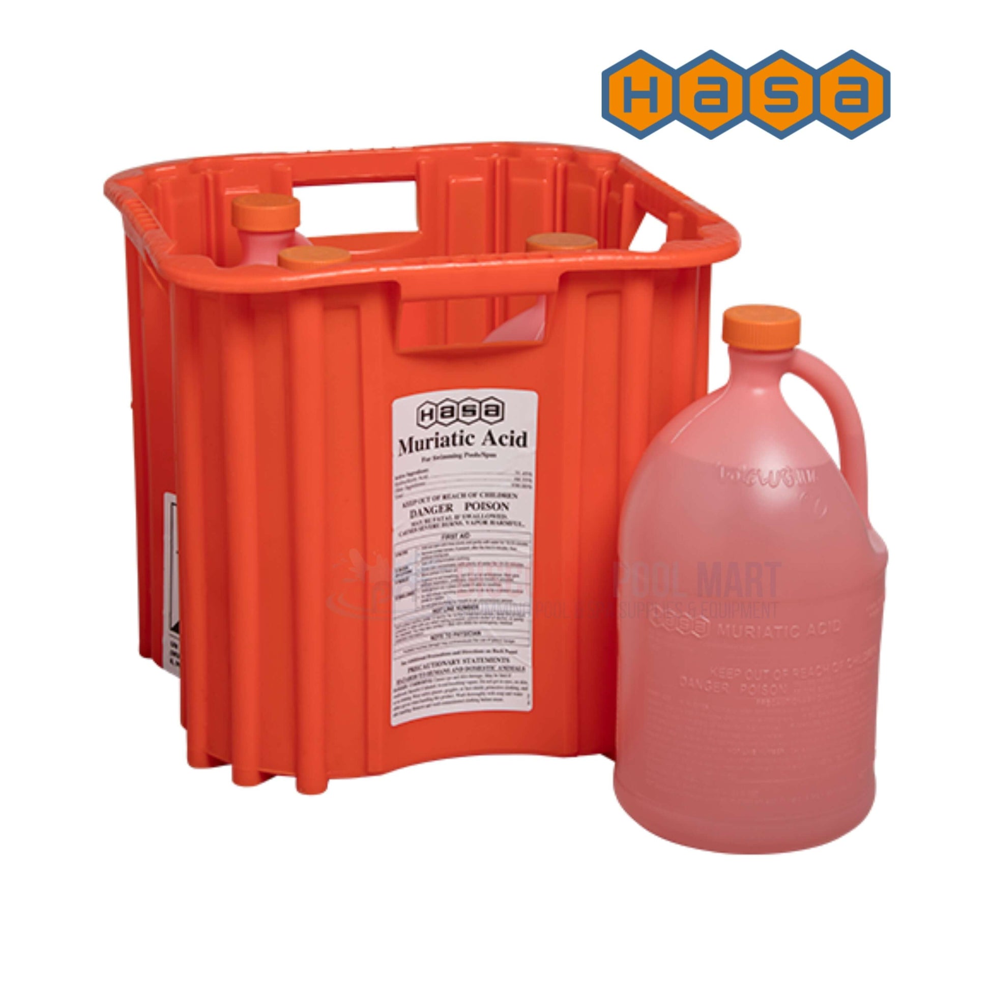 HASA Muriatic Acid 31.45% solution in orange container for swimming pools from Discount Pool Mart DPM, SKU: HASA