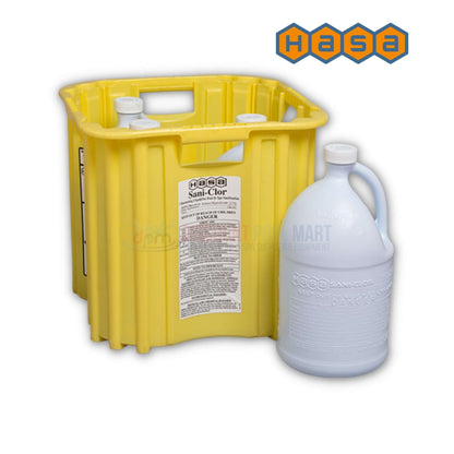 HASA Sani-Chlor Liquid Chlorine 12.5% in refillable case, available at Discount Pool Mart (DPM) for effective pool treatment.
