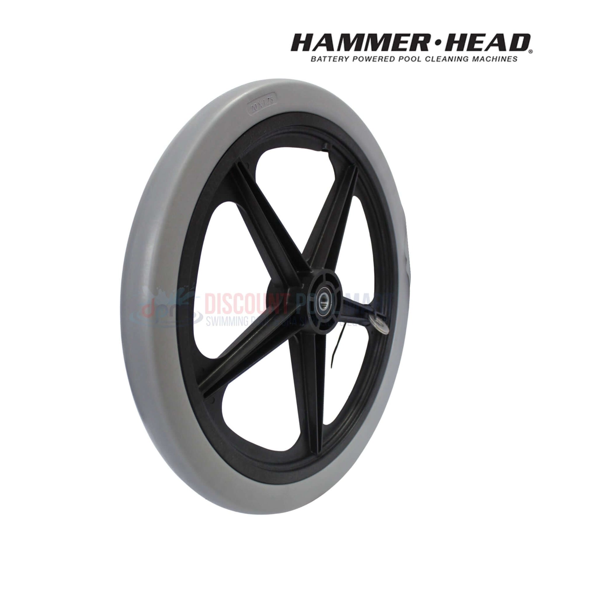 HH1050 | HammerHead Cleaner 20" Cart Wheel with solid tire, black and gray design, ideal for pool service carts at Discount Pool Mart.