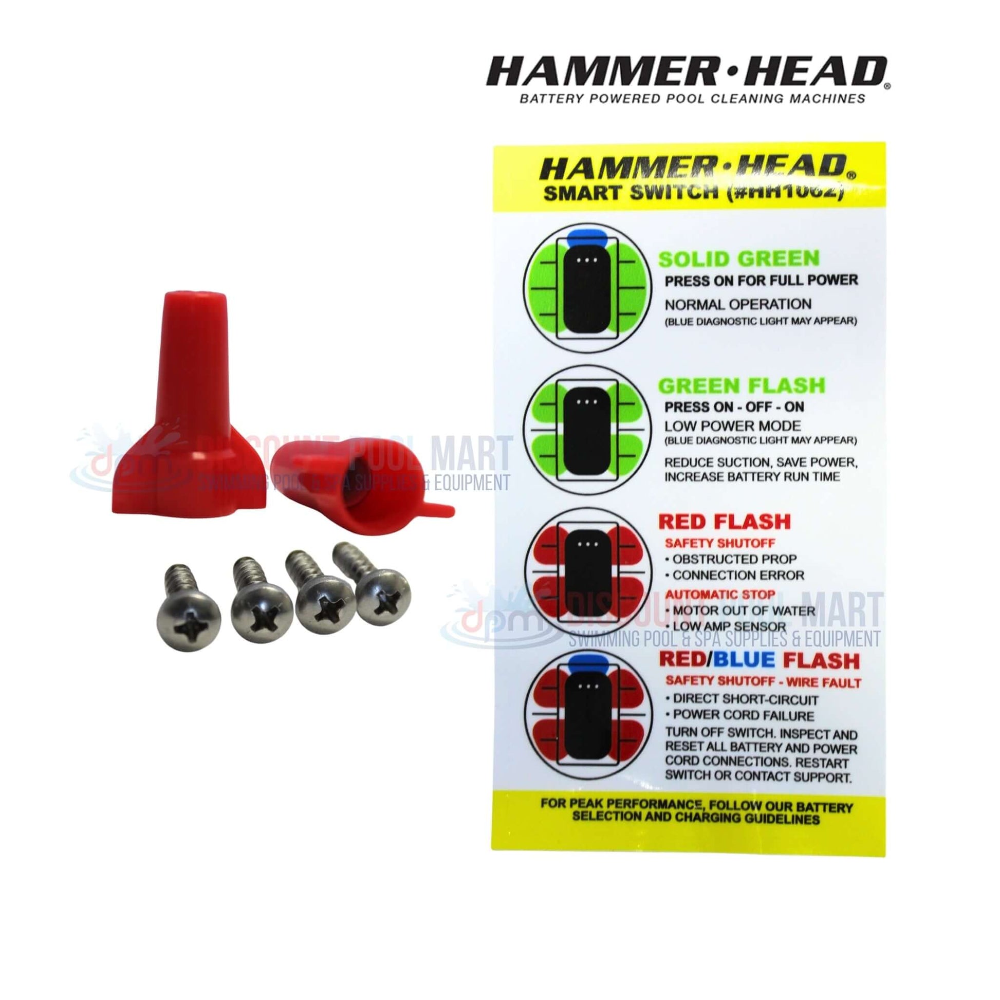 HH1062 | HammerHead Cleaner Smart Switch Kit components, including red switch caps and screws, for DPM pool supplies.