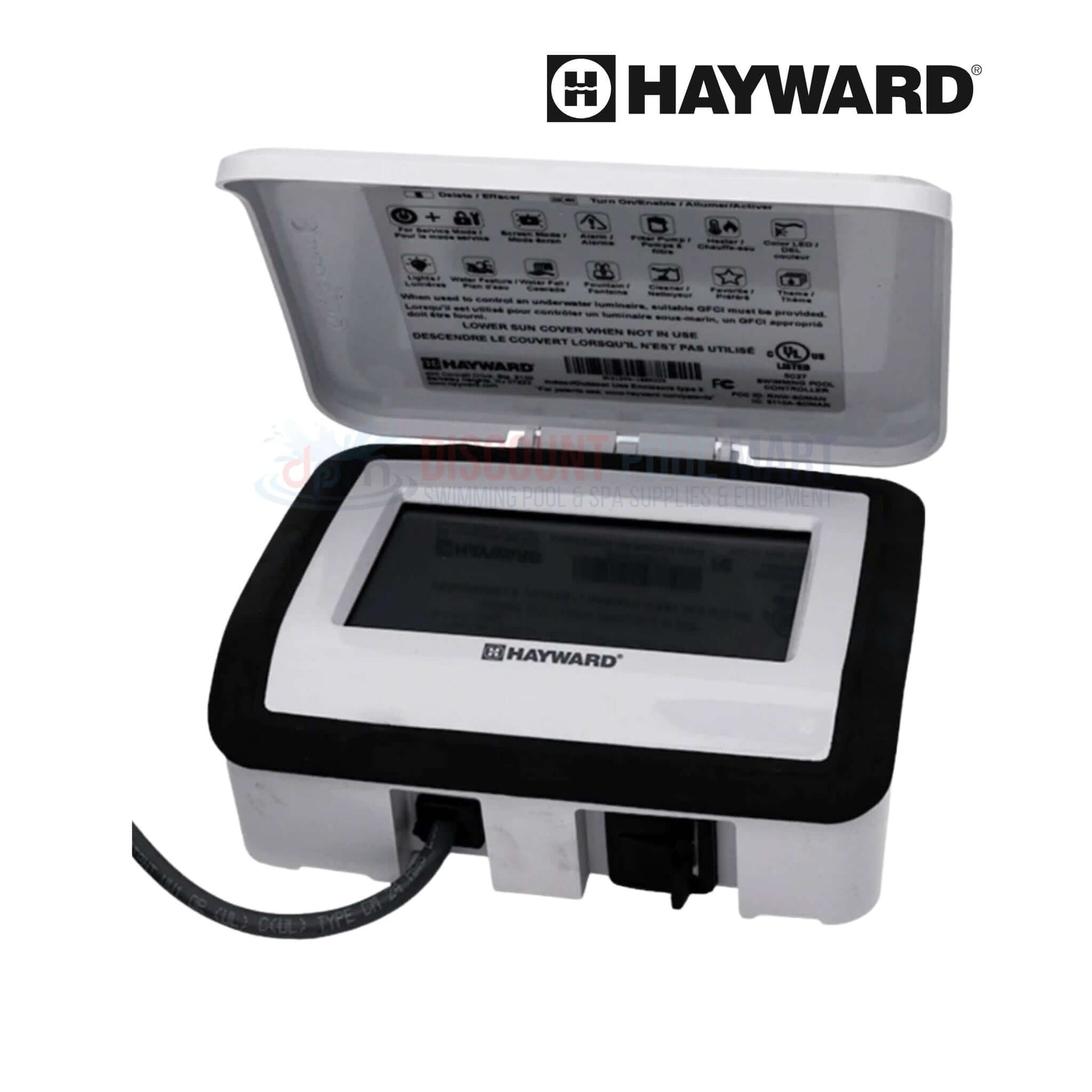 HLHCONTROL | Hayward OmniHub Pool & Spa Controller shown in white with partially opened lid, designed for pool automation, from Discount Pool Mart.
