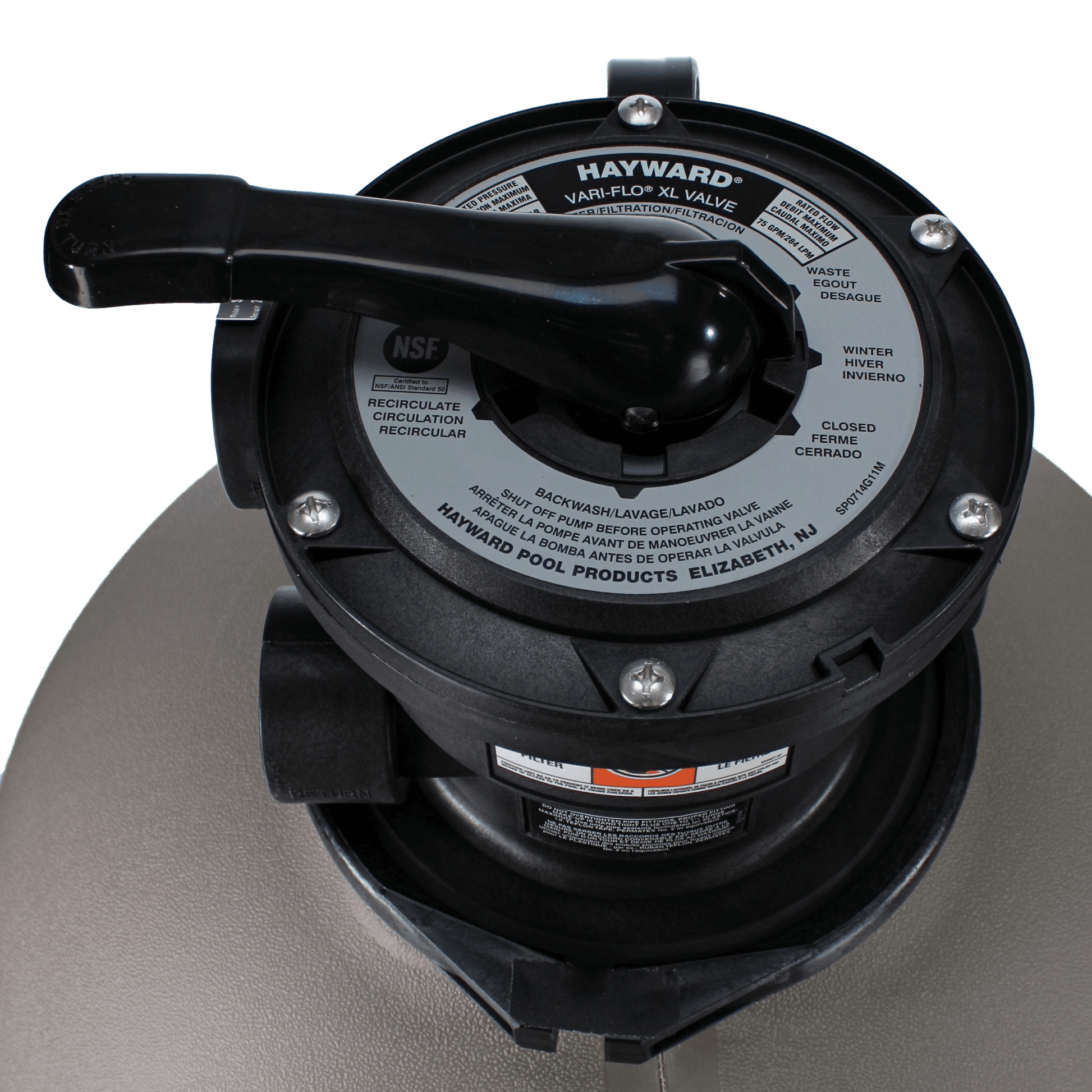 Hayward ProSeries 22" Sand Filter Top Mount valve for easy pool filtration control - SOS Pool.