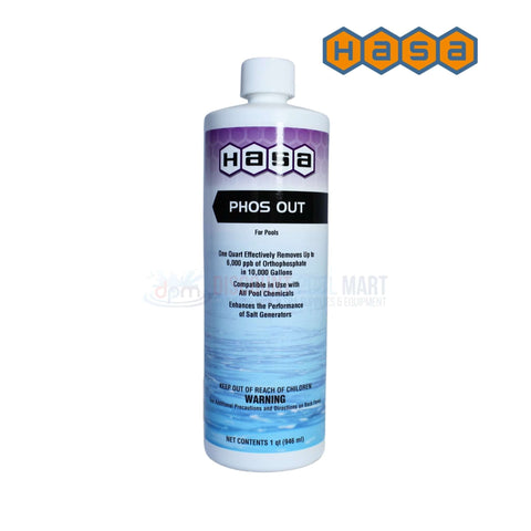 Hasa Phos Out 32oz phosphate remover for pools, available at Discount Pool Mart DPM, eliminates up to 10,000 ppb.