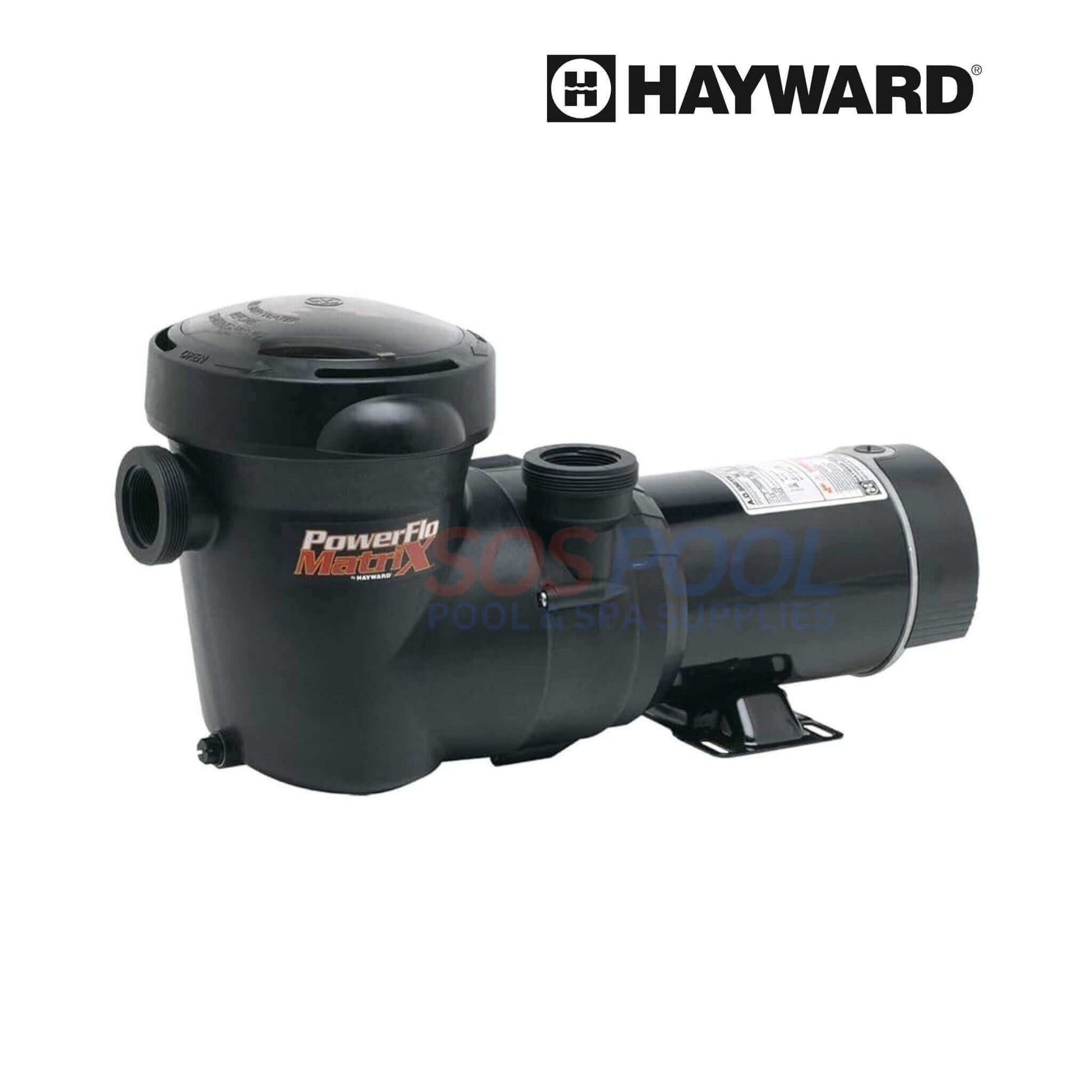 Hayward 1.5 HP PowerFlo Matrix Pool Pump | W3SP1593 side view in black designed for efficient above ground pool circulation.