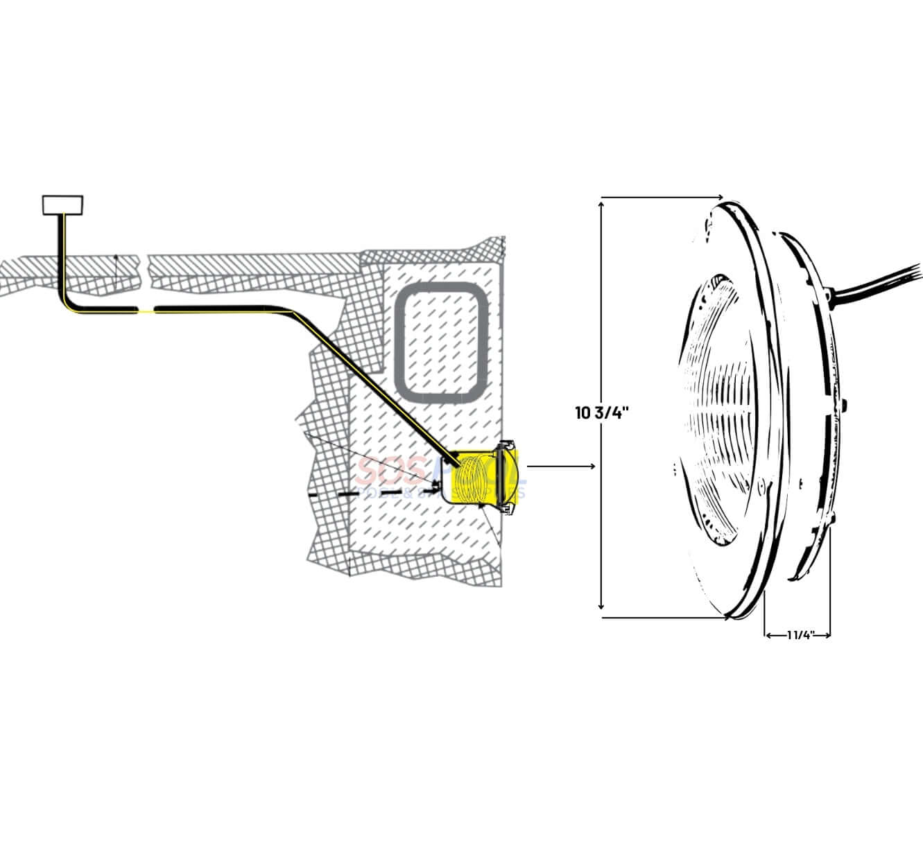 Hayward ColorLogic 4.0 pool light installation diagram showing dimensions and layout for easy setup. Discount Pool Mart DPM.