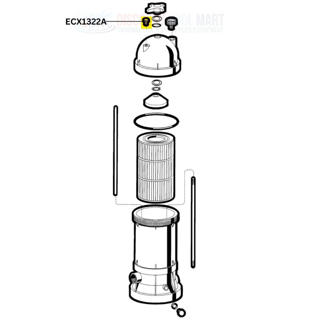 Hayward ECX1322A Directional Vent Valve with O-Ring diagram for filters | Discount Pool Mart DPM