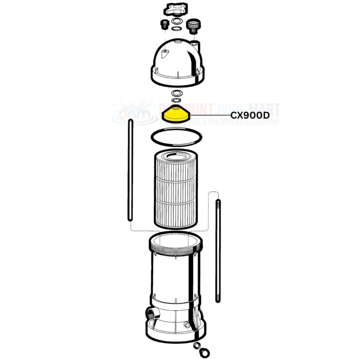 Exploded view of Hayward Guide Cone CX900D for Star-Clear Plus Filters by Discount Pool Mart DPM.