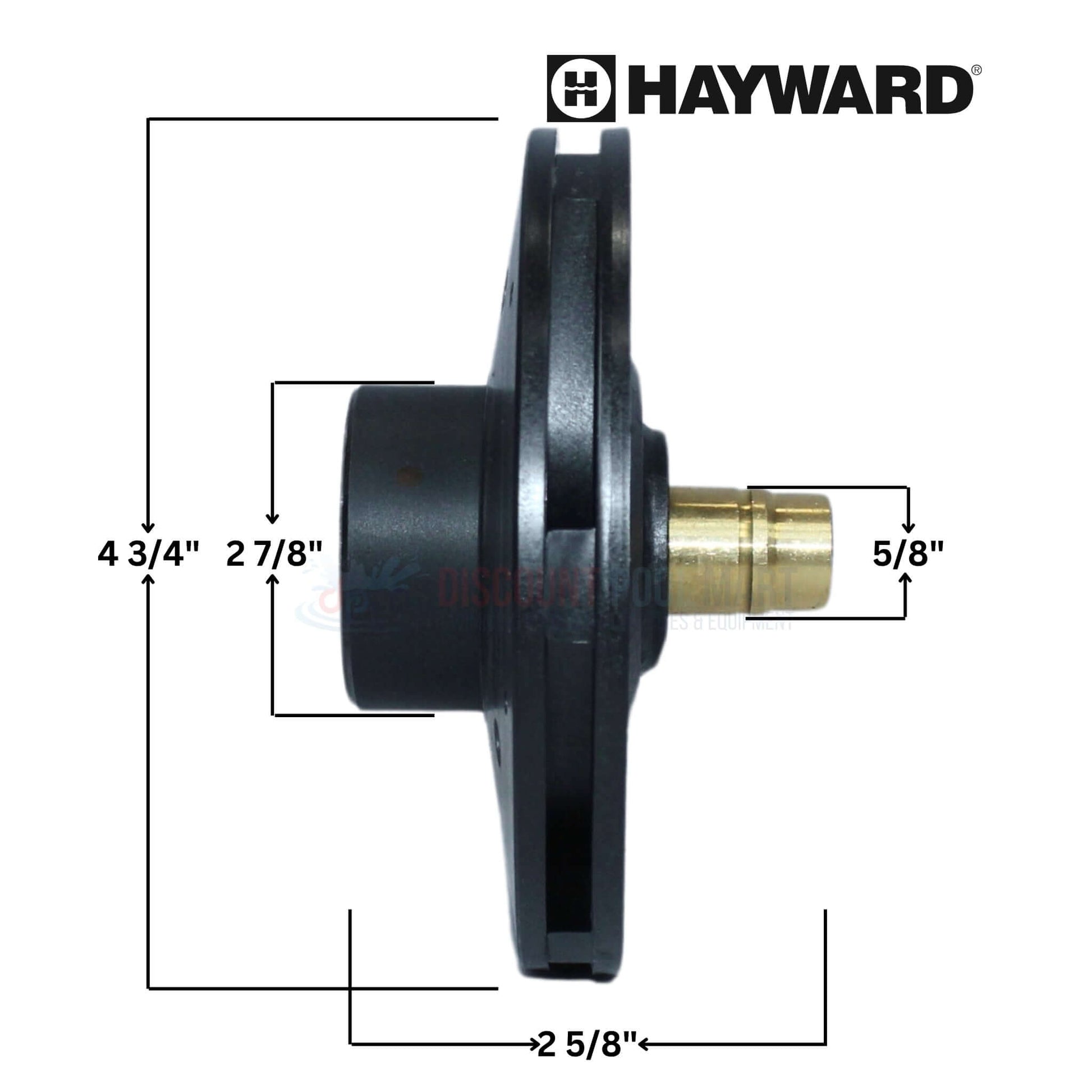 Hayward SPX3010C impeller side view showing dimensions for 1.0 HP Super II Pumps at Discount Pool Mart DPM.
