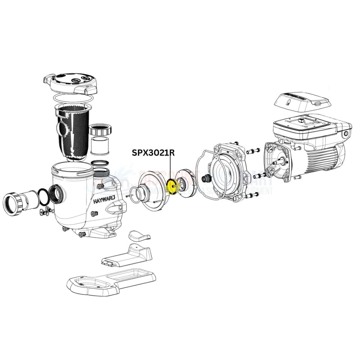 Diagram of Hayward TriStar and EcoStar pump parts, highlighting SPX3021R Impeller Ring | Discount Pool Mart DPM