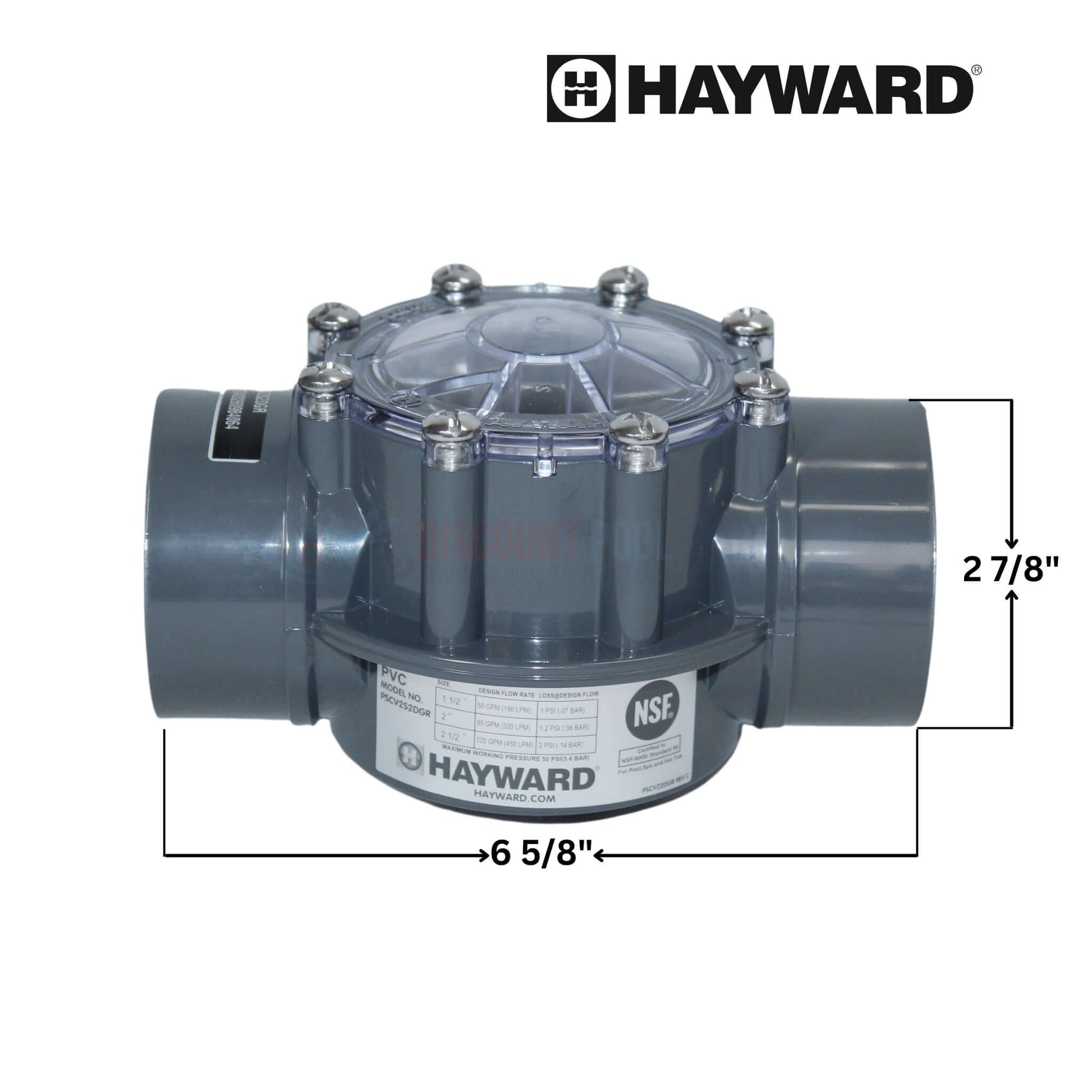 Hayward PVC Check Valve PSCV2S2DGR, 2" - 2.5", unidirectional flow. Available at Discount Pool Mart DPM.