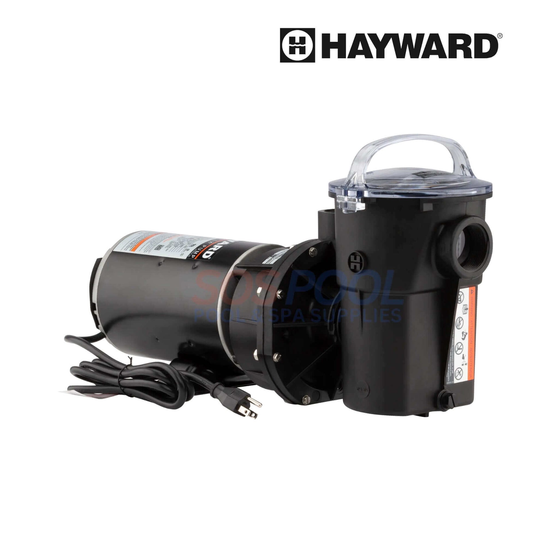 Hayward Power-Flo LX 1 HP Pool Pump | W3SP1580 side view showing sturdy design, for outdoor use in above-ground pools, SOS pool supplies.