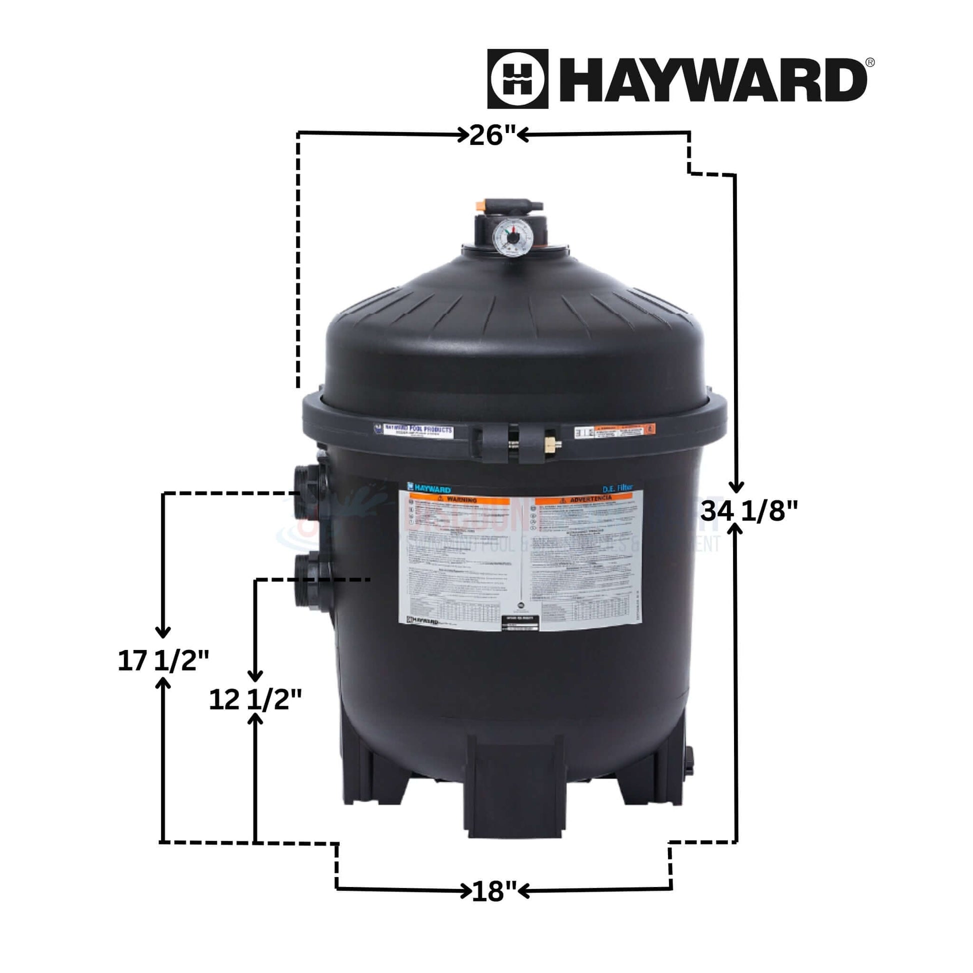 Hayward ProGrid DE Filter DE3620 dimensions 26" x 18" x 34.125" available at Discount Pool Mart DPM.