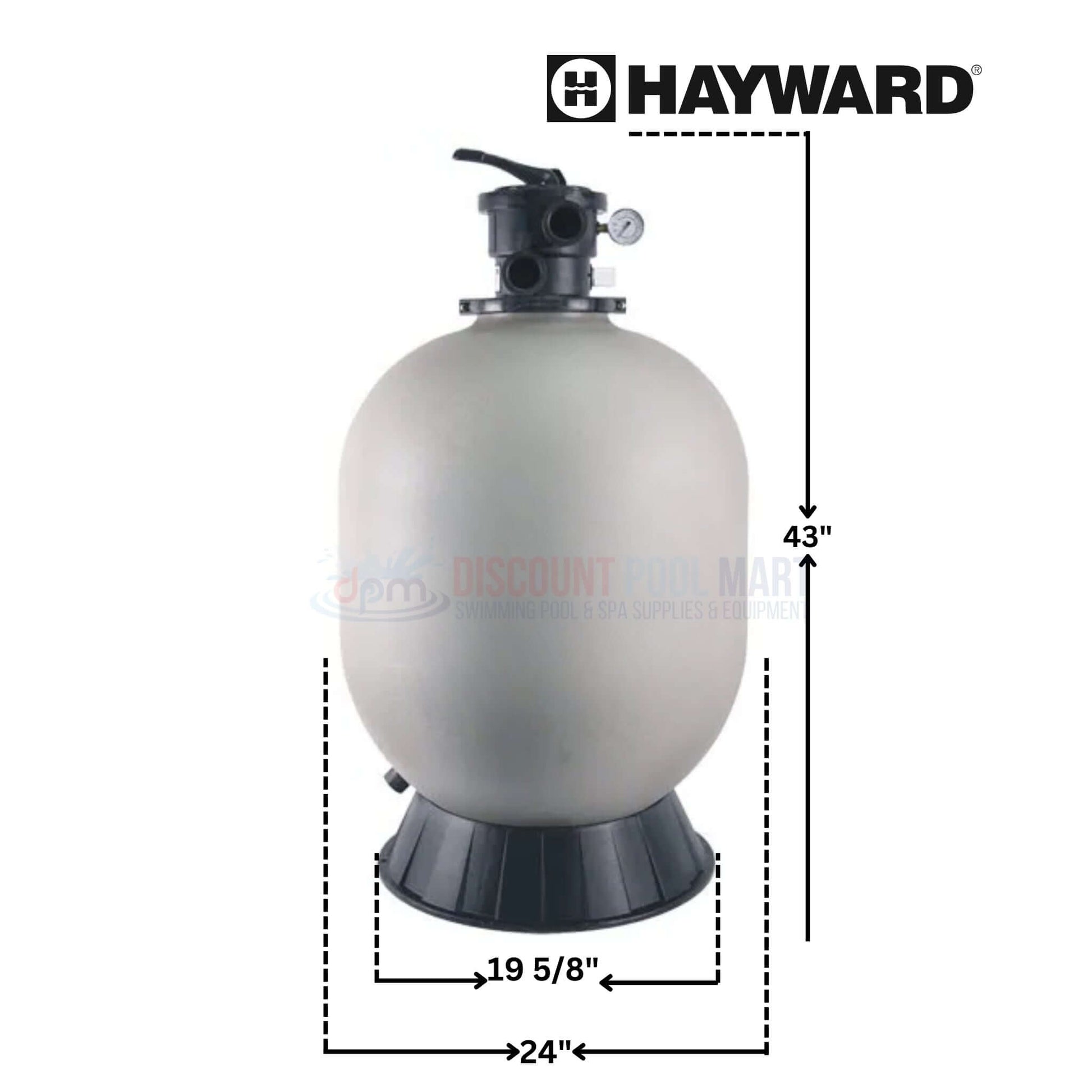 Hayward ProSeries 24" Sand Filter Top Mount S244T dimensions, available at Discount Pool Mart DPM for efficient pool filtration.