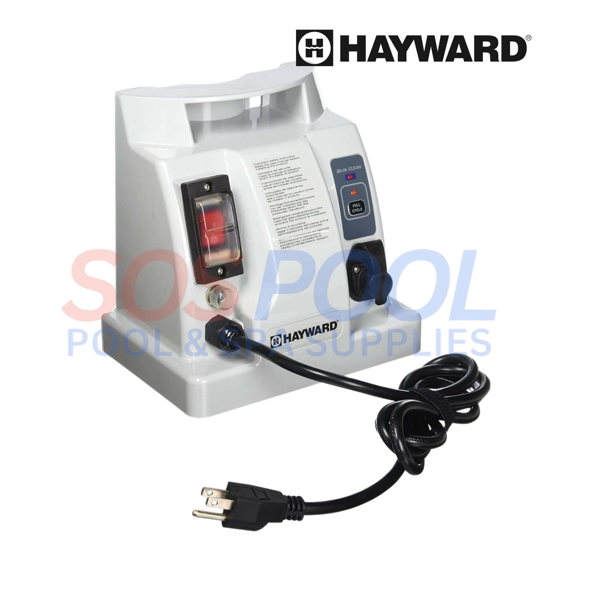 Hayward robotic pool cleaner charging station with power cord, designed for SOS Pool efficiency and reliability.