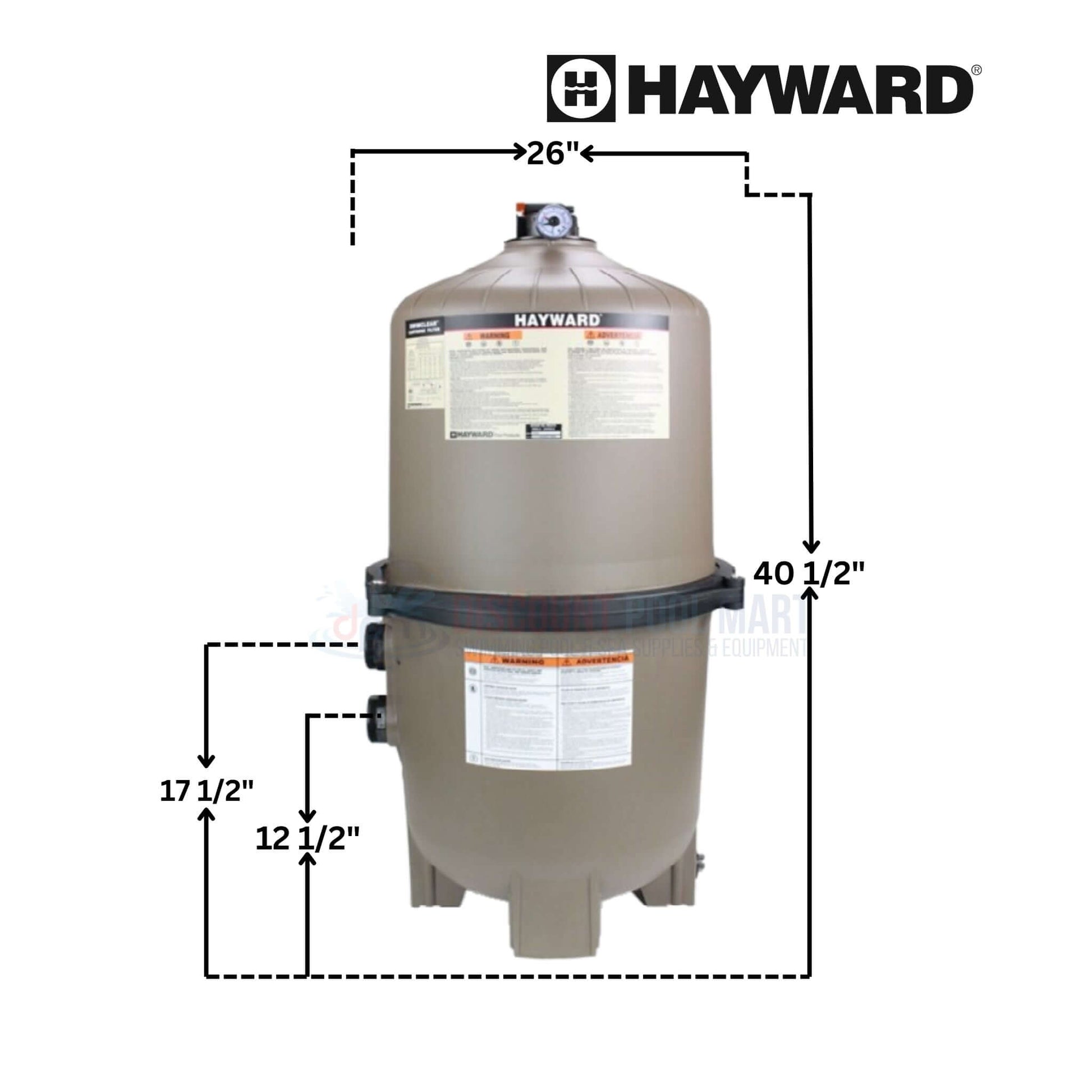 Hayward SwimClear C4030 Cartridge Filter dimensions 26" x 40.5", 425 sq ft filtration area, available at Discount Pool Mart DPM.