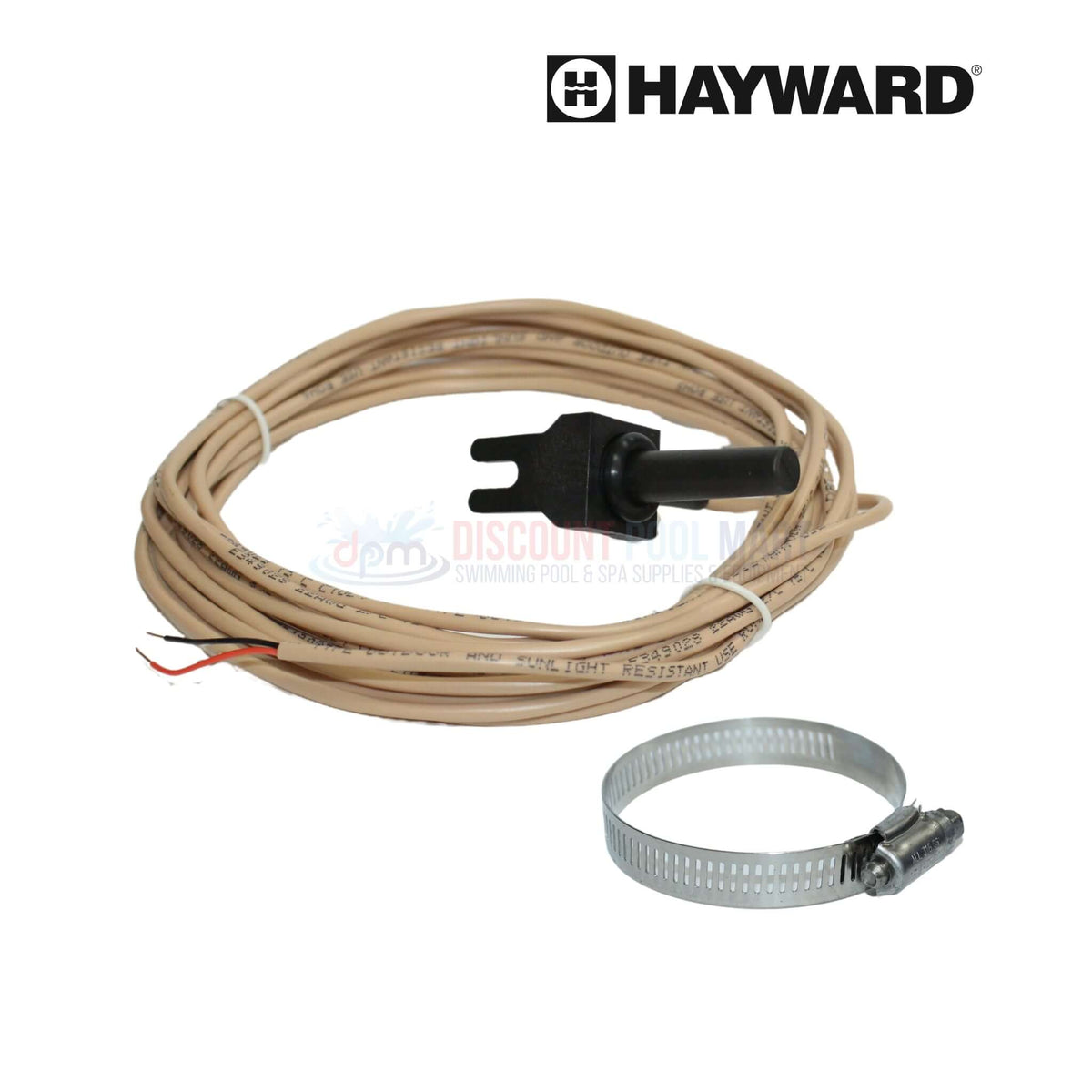 Hayward Temperature Sensor GLX-PC-12-KIT with 15' cord and hose clamp, designed for salt systems. Discount Pool Mart DPM.