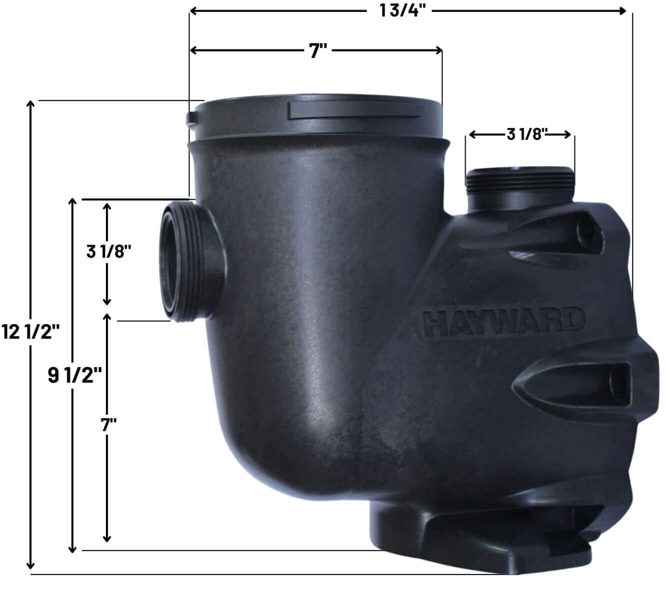 Hayward Tristar Pump Housing EcoStar SPX3200A dimensions showing side view with measurements for effective compatibility at Discount Pool Mart DPM.