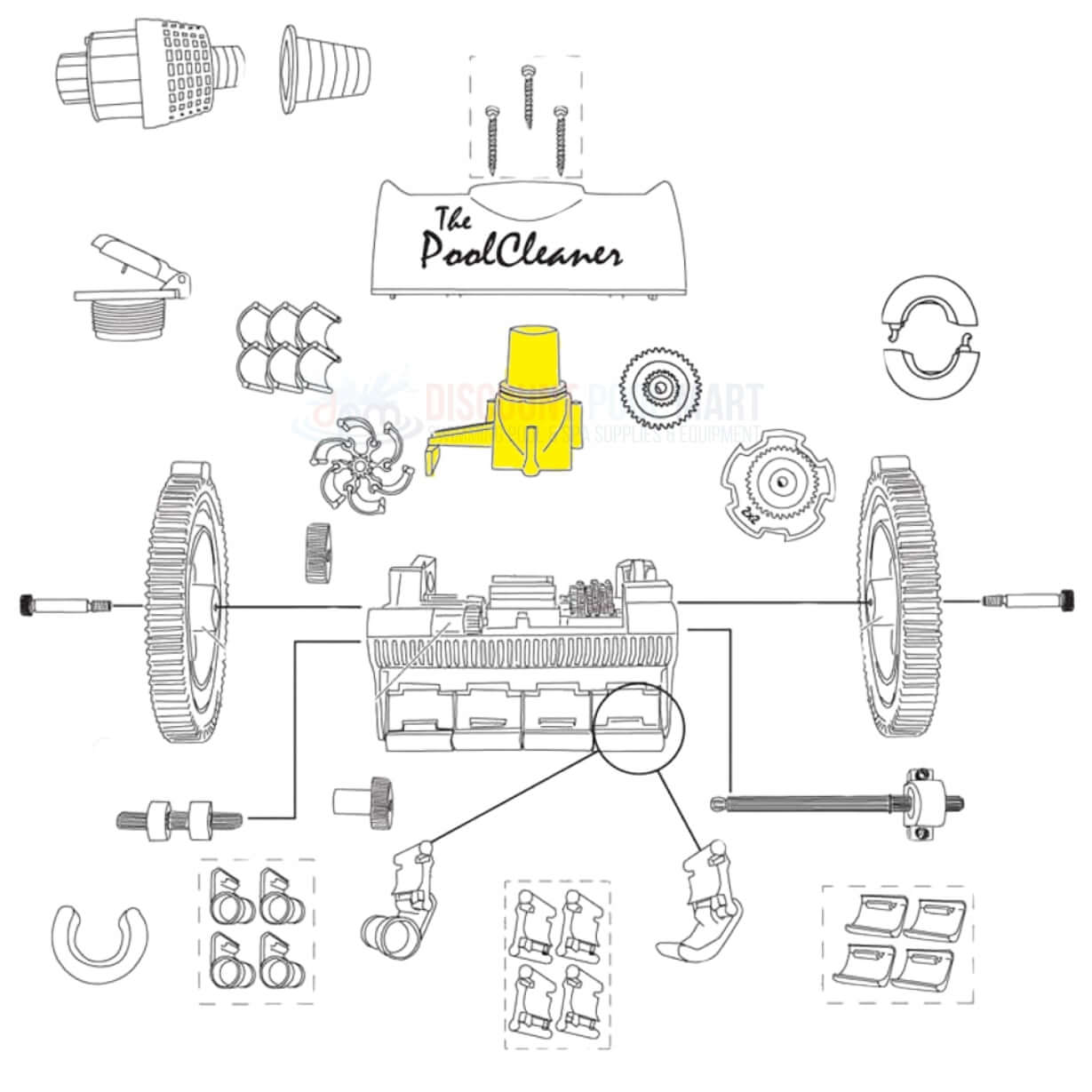 Illustration of Hayward Poolvorgnegen parts, including upper body turbine cover and components; Discount Pool Mart DPM.