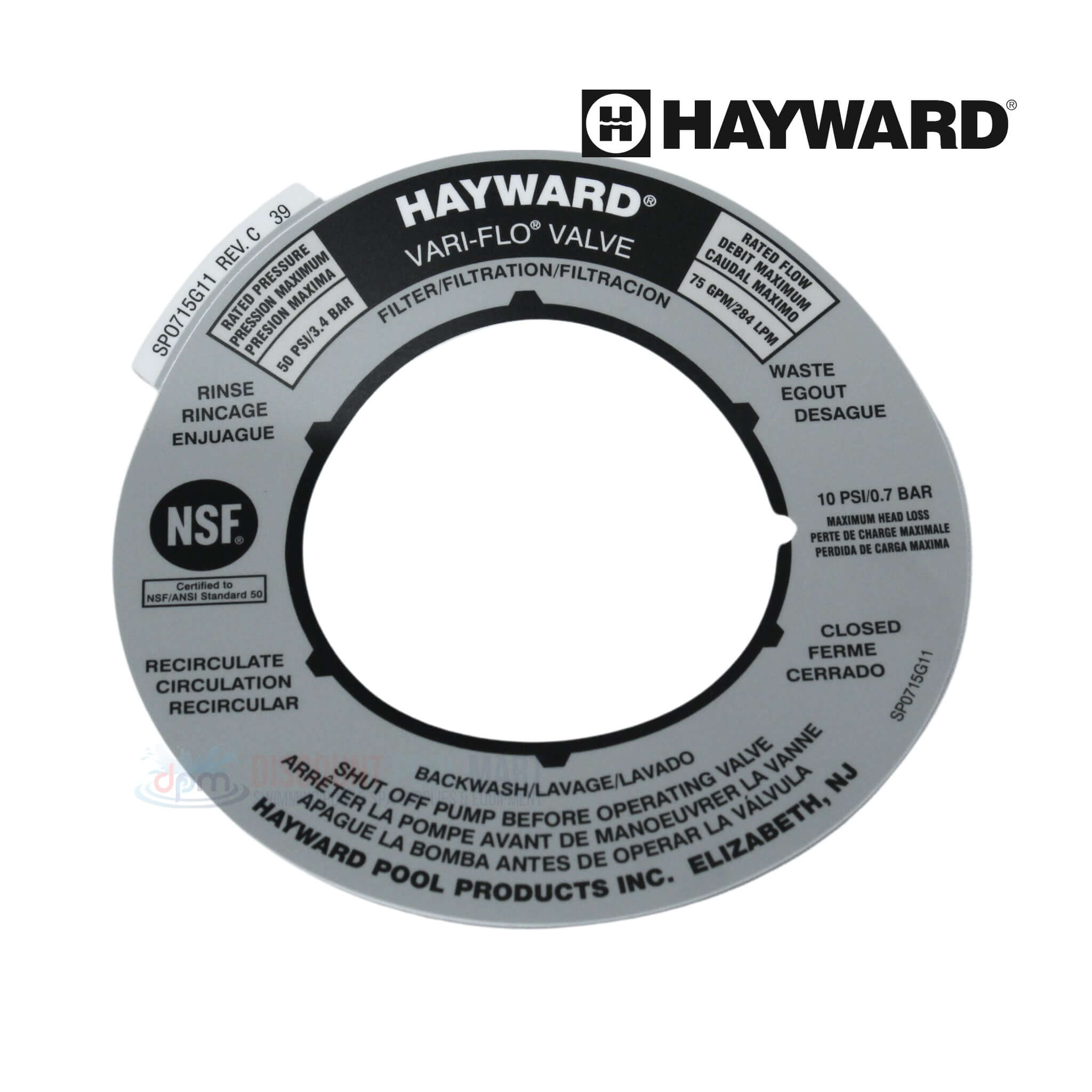 SPX0715G | Hayward Valve Position Label Plate For Vari-Flo Valves
