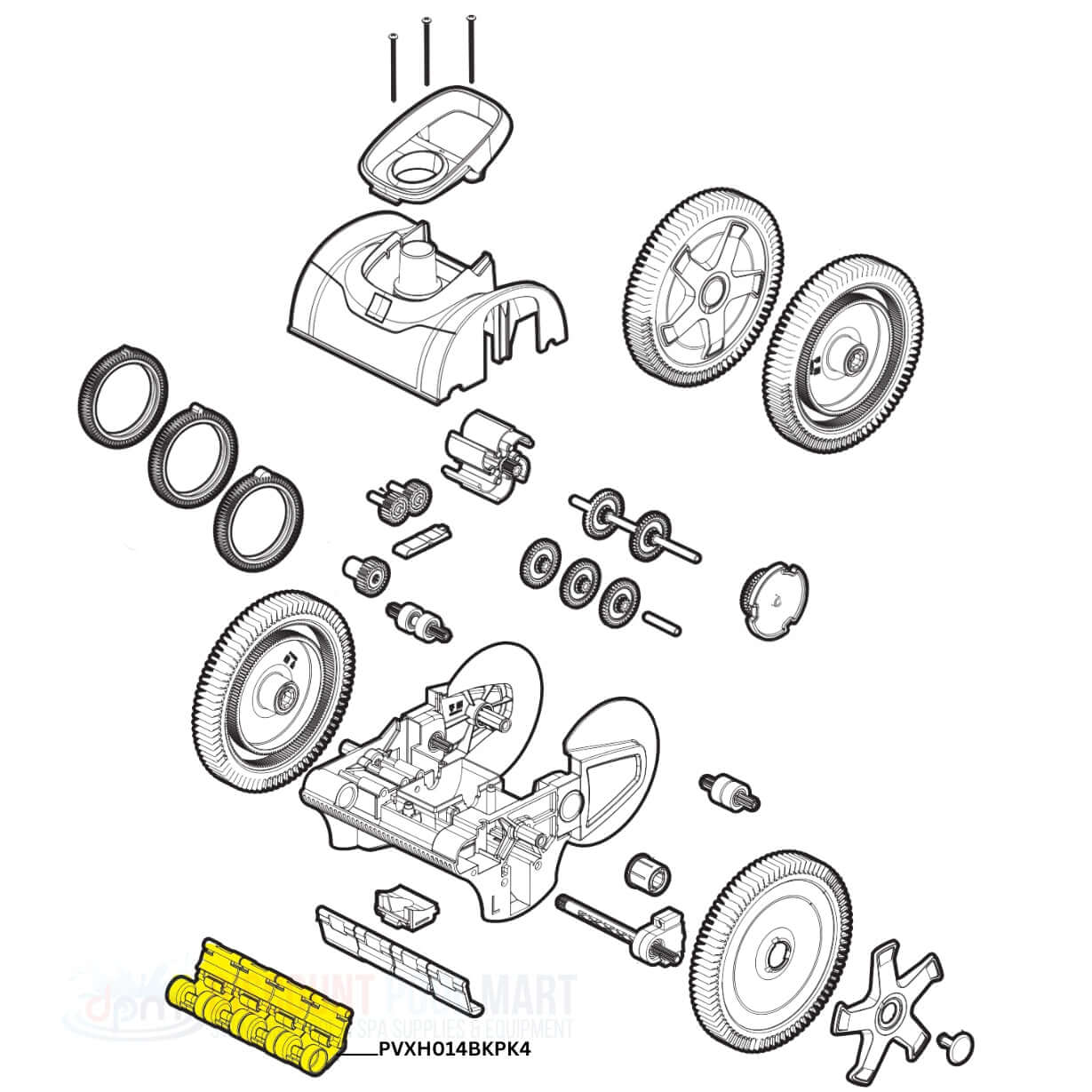 Exploded view of Hayward AquaNaut parts. DPM Discount Pool Mart provides OEM parts for efficient pool cleaning.