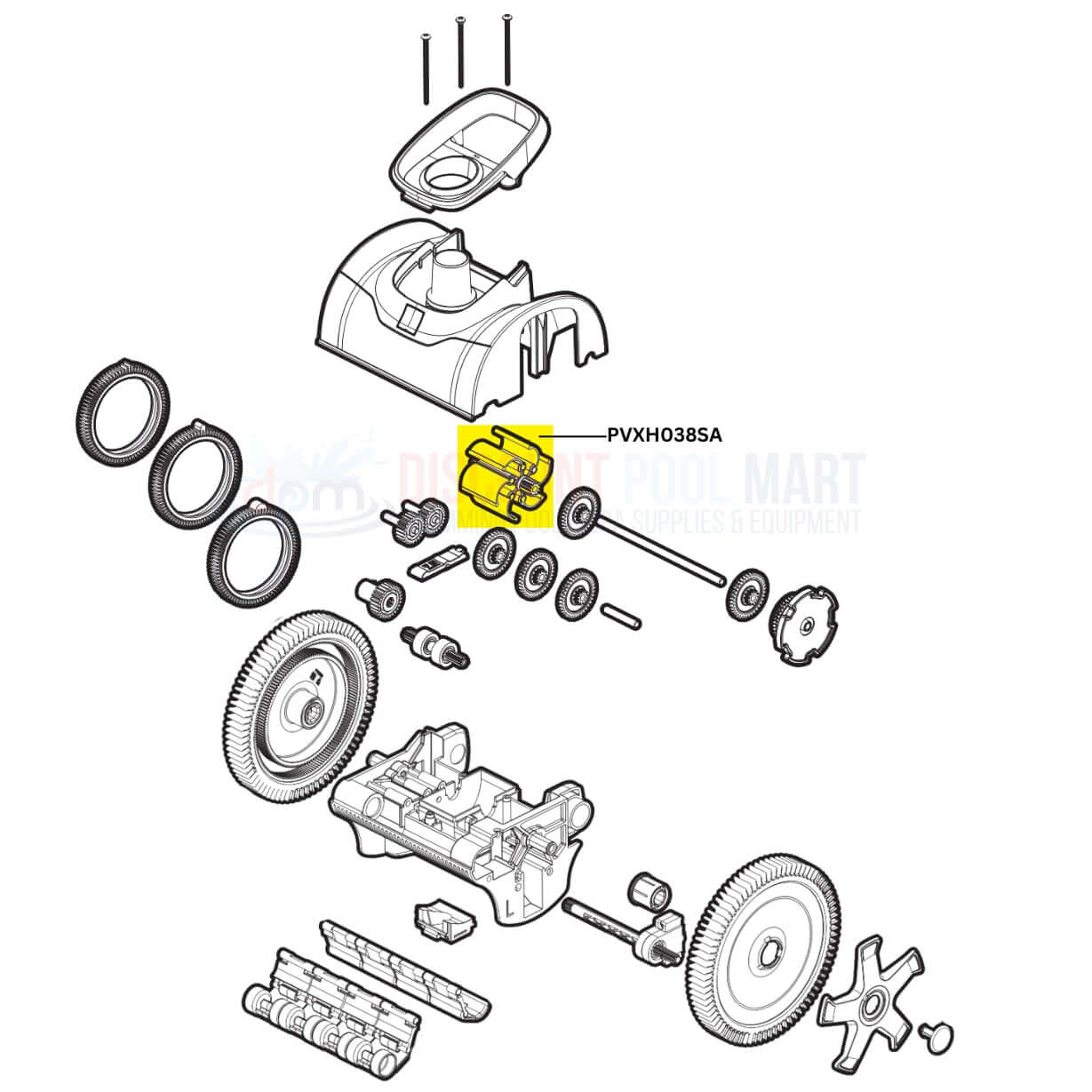 Hayward AquaNaut PVXH038SA turbine hub and 6-vane kit diagram – Discount Pool Mart DPM pool cleaner parts.