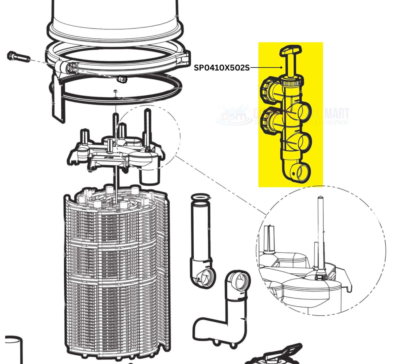 Hayward Backwash Slide Valve SP0410X502S diagram for ProGrid and Micro Clear DE Filter at Discount Pool Mart DPM.