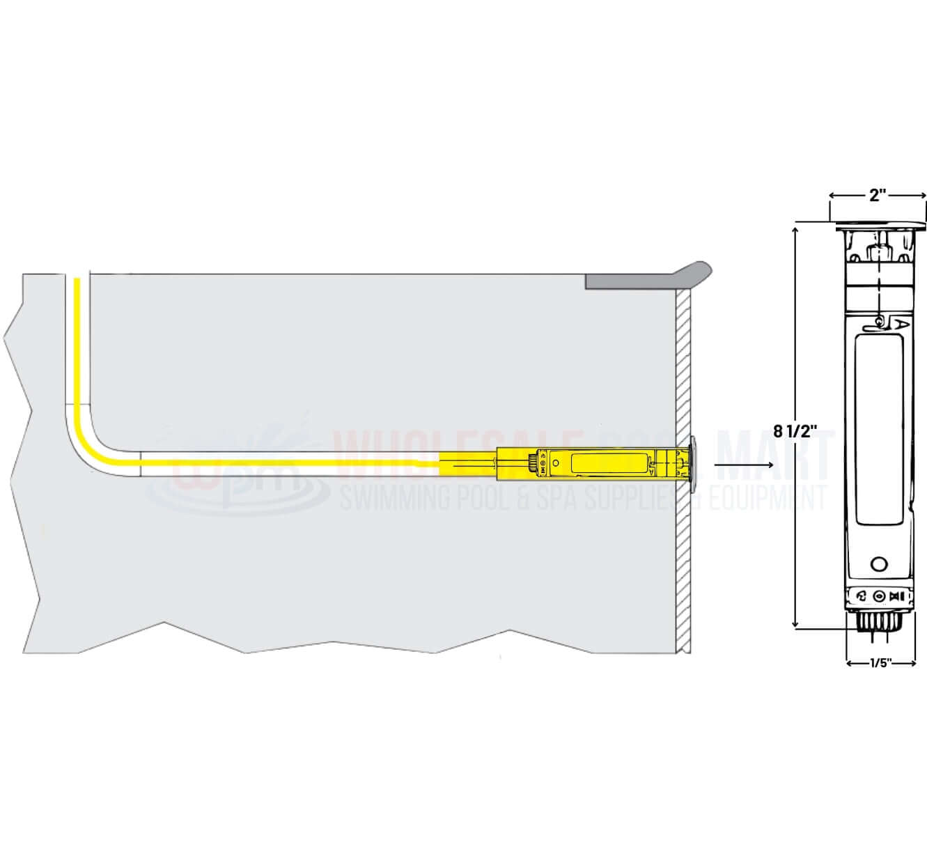 Diagram of Hayward Colored LED Pool Light ColorLogic 320 installation dimensions; available at Discount Pool Mart DPM.
