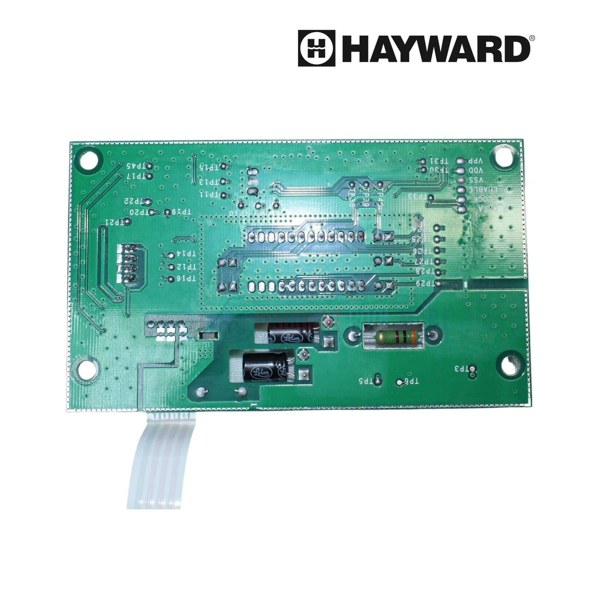 Hayward Display Board HDXFUIBRD001 for HDF heaters from Discount Pool Mart DPM, showing secure ribbon cable connection.