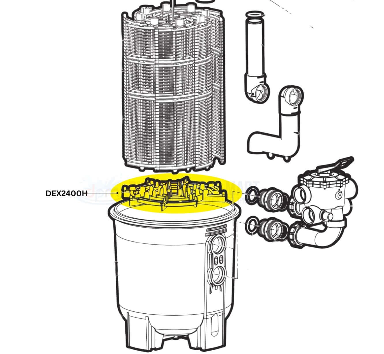 Diagram of Hayward DEX2400H DE Pool Filter Element Locator assembly from Discount Pool Mart DPM for efficient filtration.