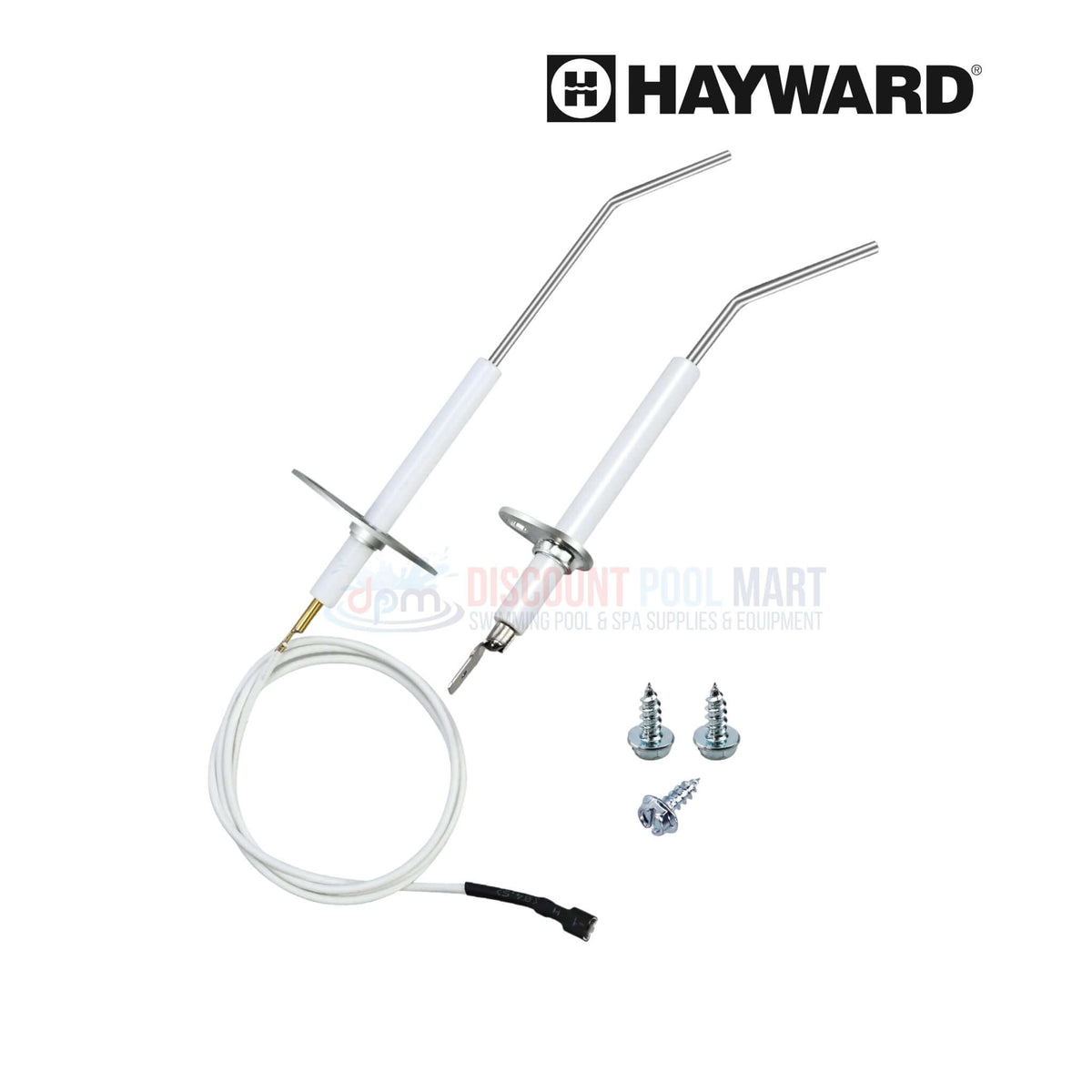 Hayward Flame Sensor IDXLFLS1930 for H-Series Gas Heaters from Discount Pool Mart DPM, includes screws.