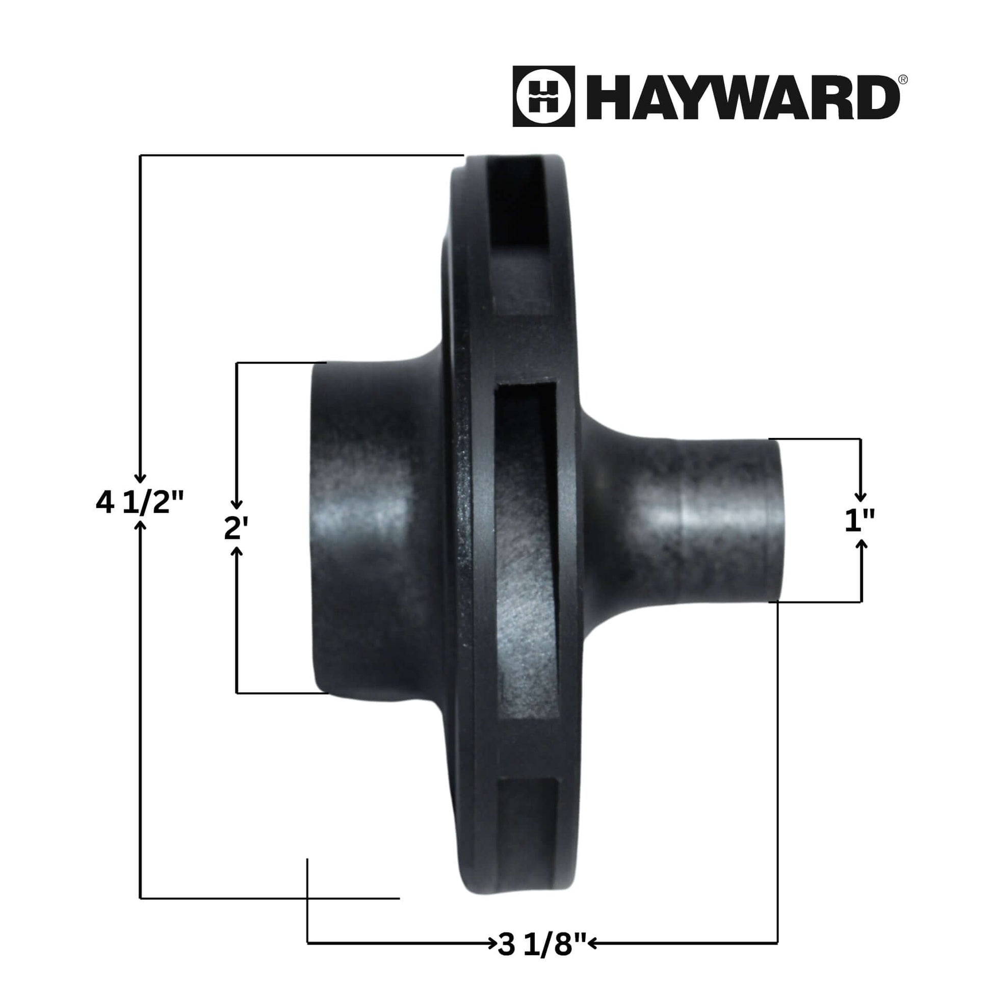 Hayward impeller for Max-Flo VS pumps dimensions with logo, OEM part SPX2300CVS from Discount Pool Mart DPM.