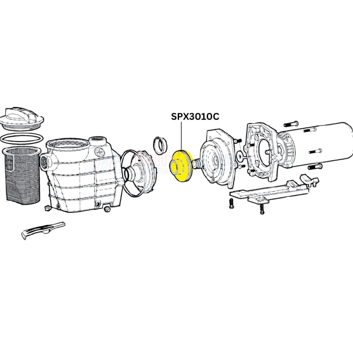 Diagram of Hayward SPX3010C impeller and Super II pump assembly from Discount Pool Mart DPM for efficient pool circulation.